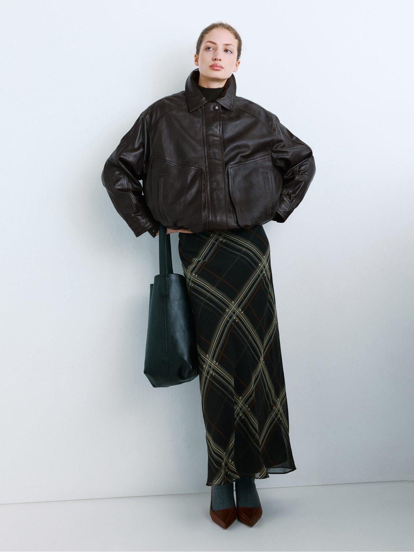 Image 1 of 6 of Mango Oversized Leather Jacket - Brown