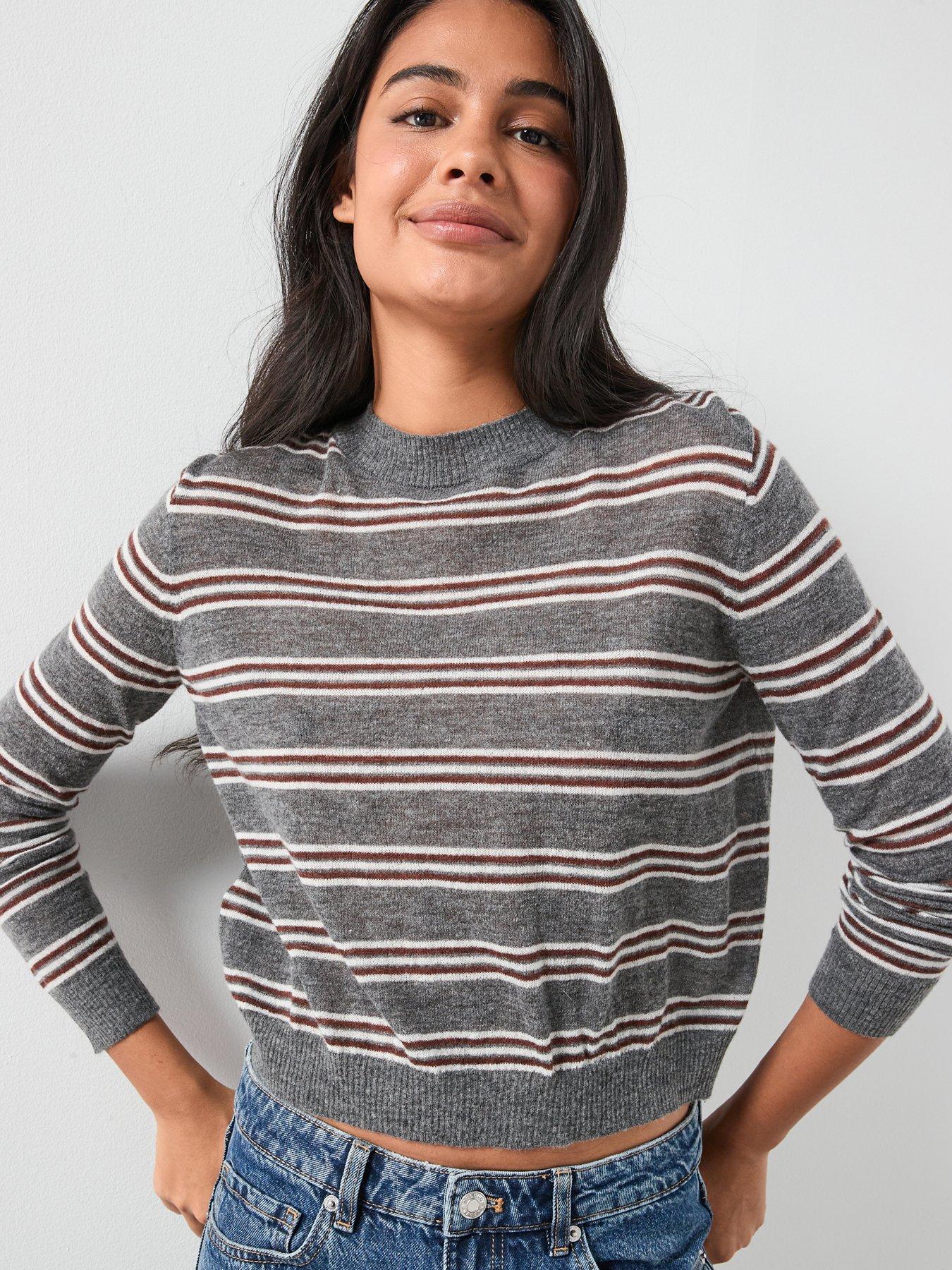 Mango Knit Striped Sweater - Grey