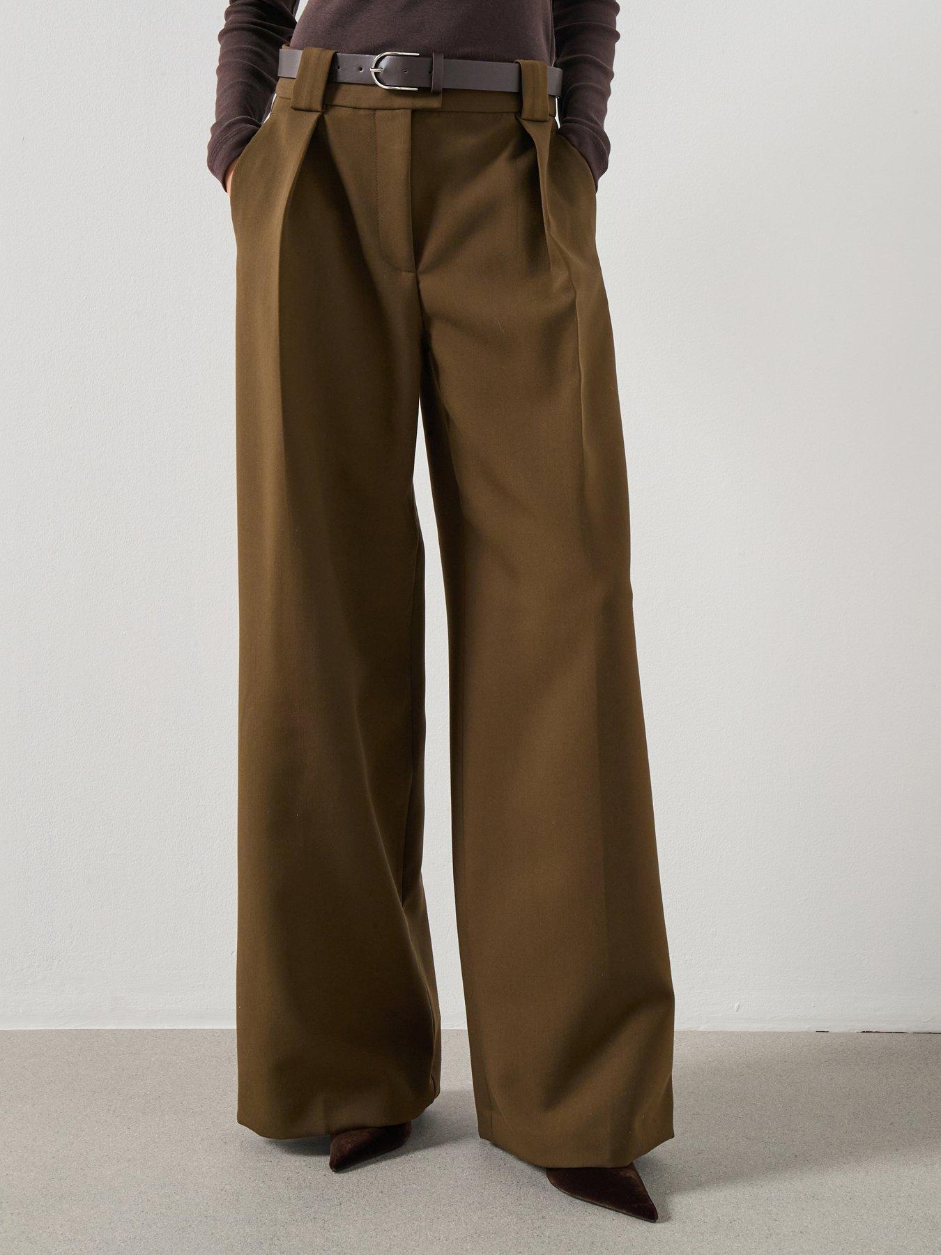 Mango Wide Leg Belt Loops Trousers - Brown