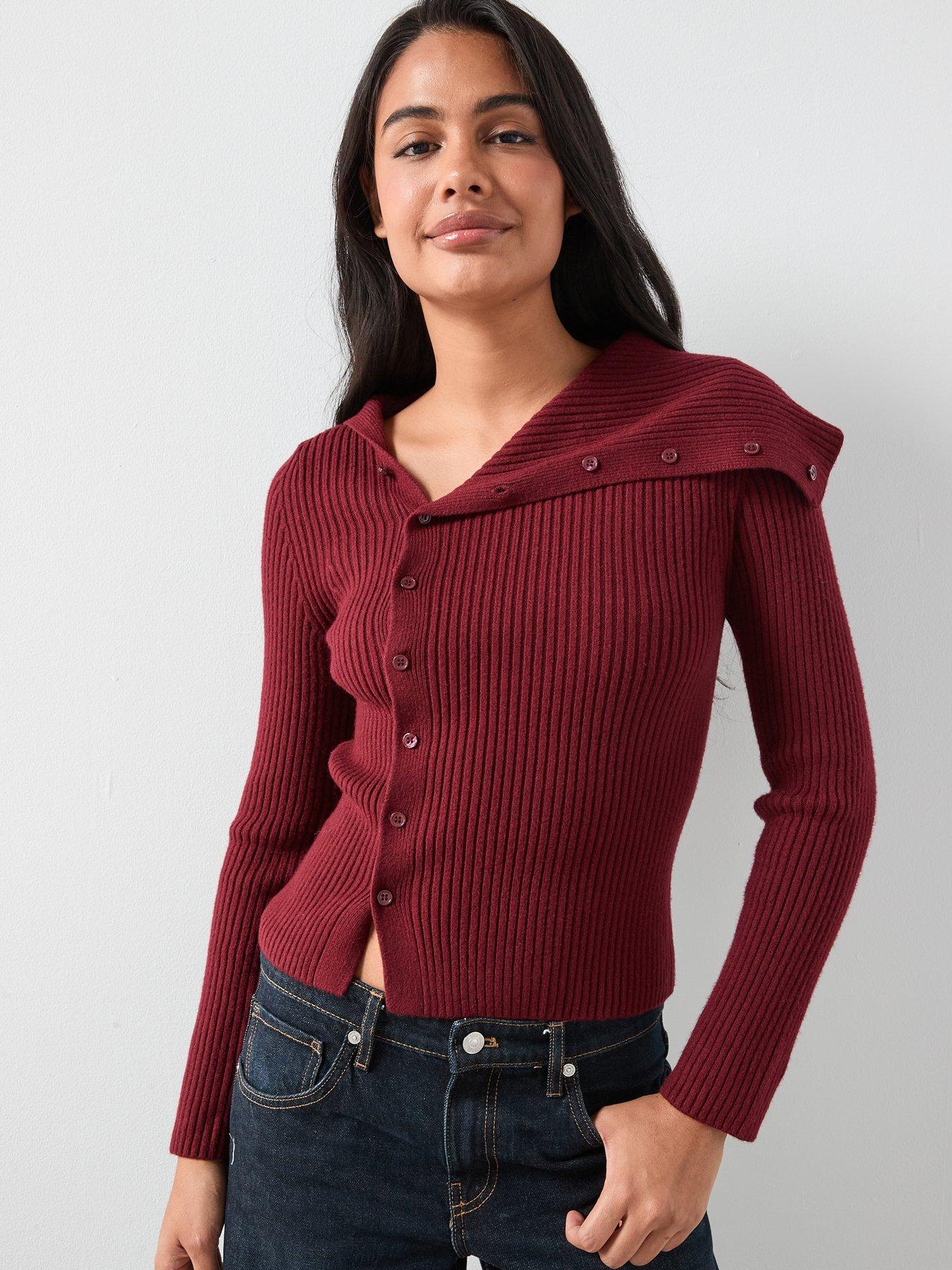 Mango Cardigan with Shawl Collar - Red