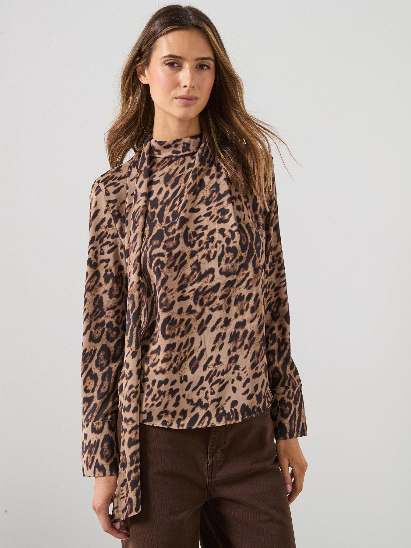 Mango Animal-print Blouse With Scarf- Black