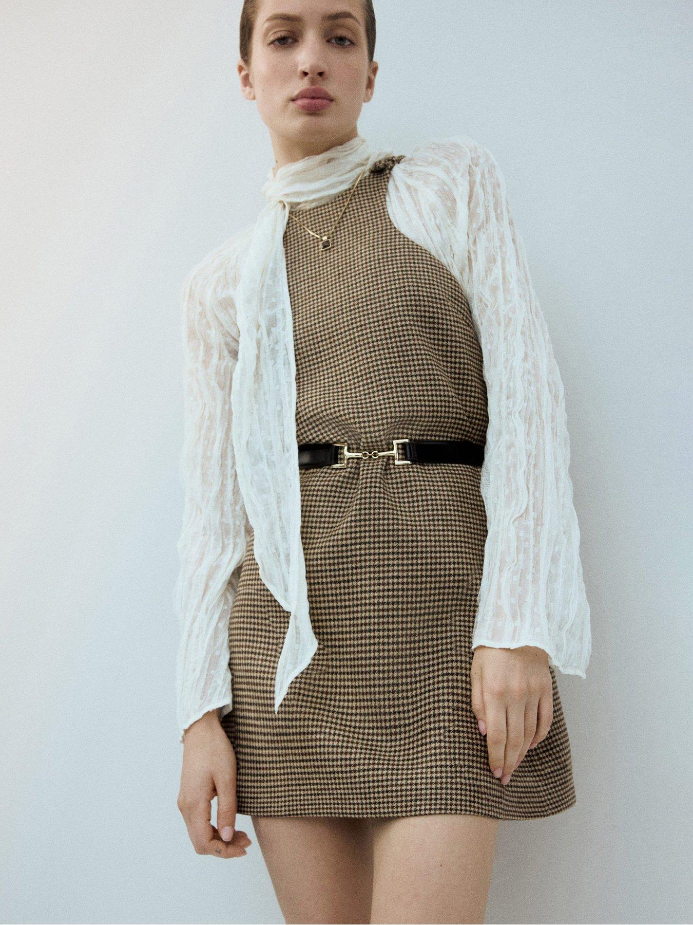 Mango Houndstooth Mini Dress - Brown