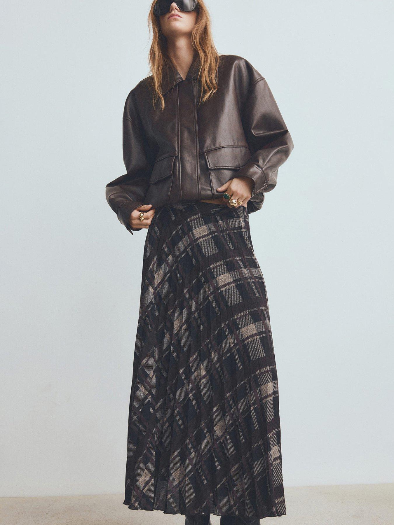 Mango Long Tartan Skirt - Brown