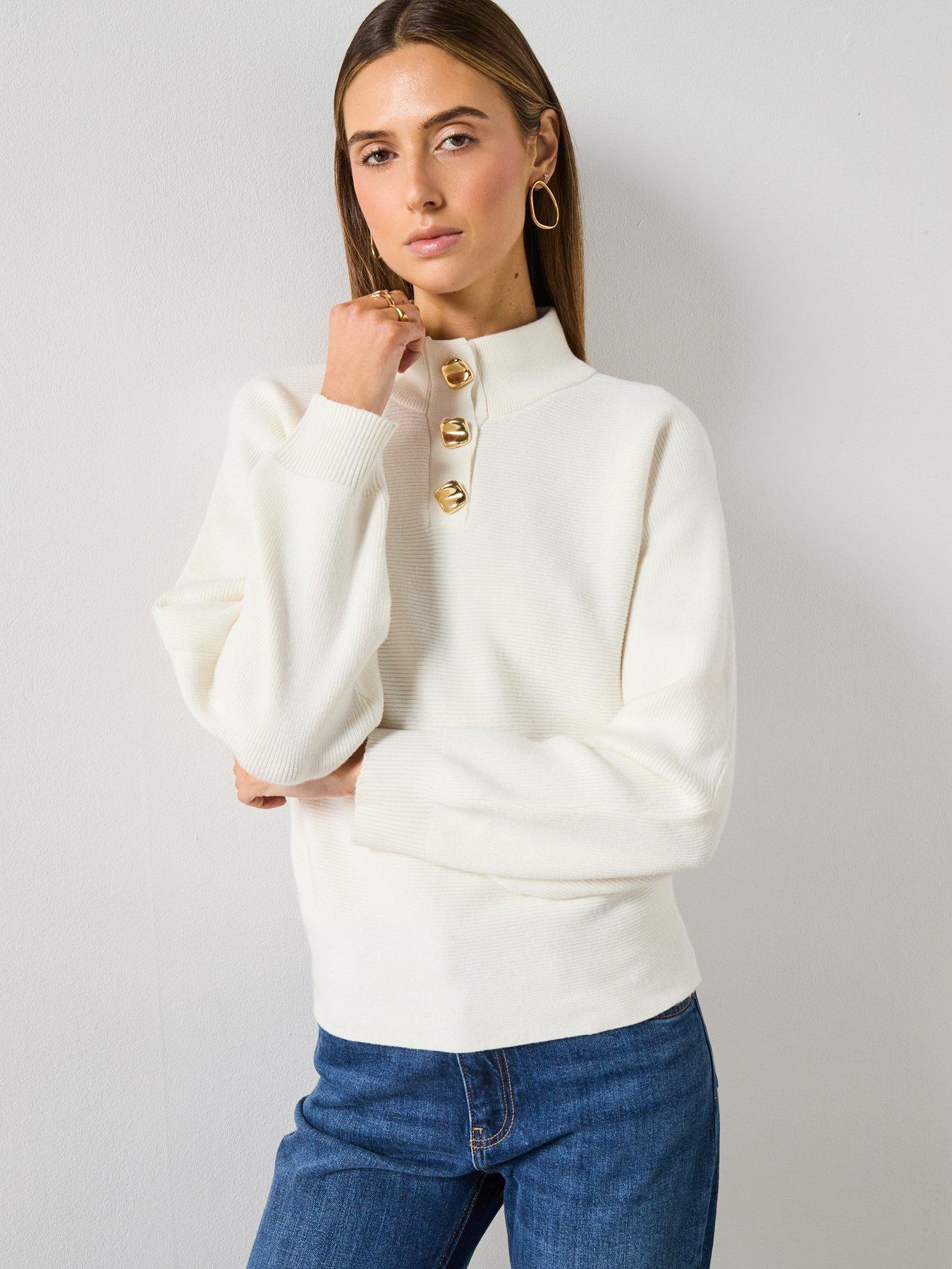 Mango: Turtleneck Jumper With Jewel Buttons - Beige