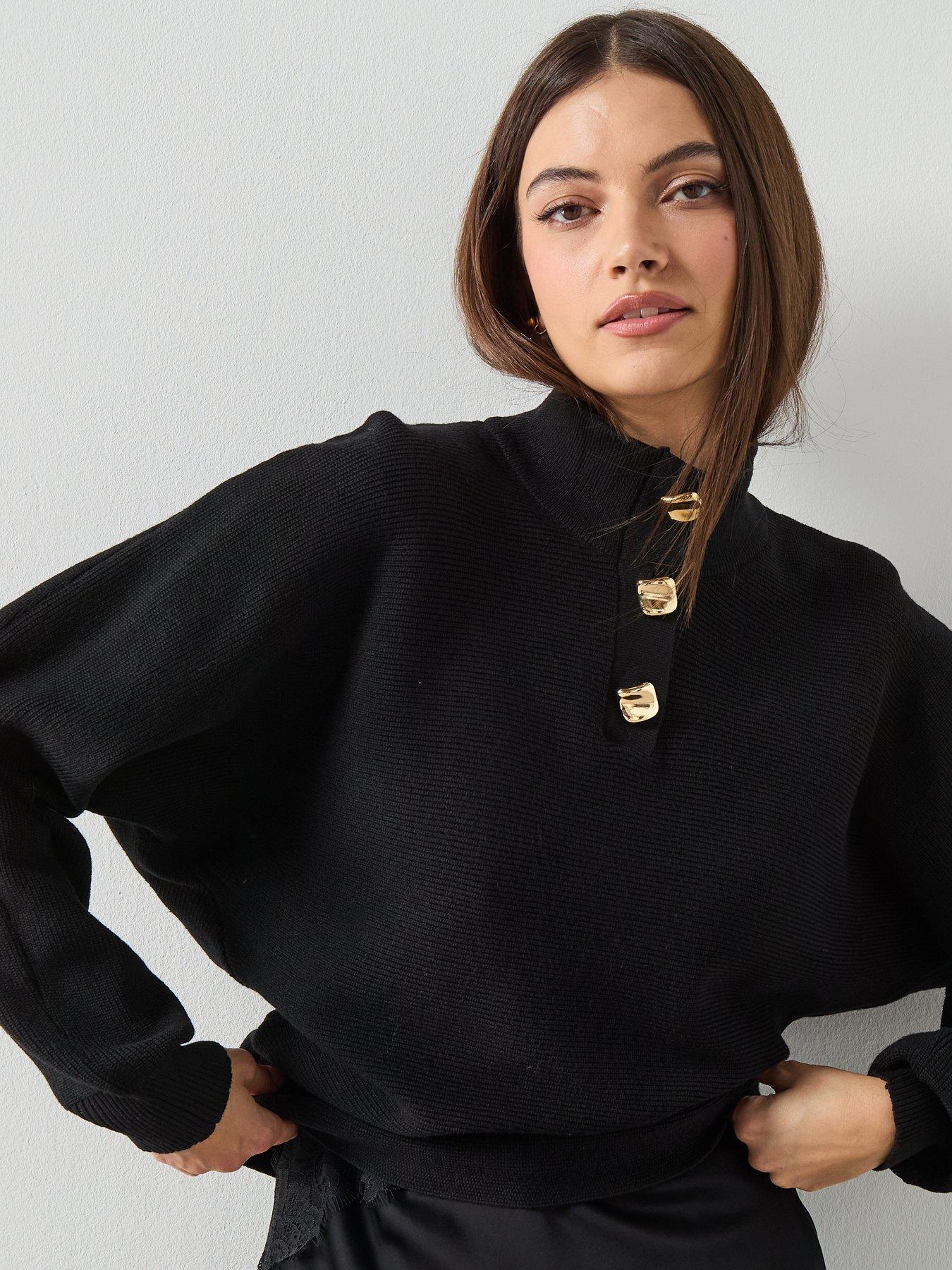 Mango Turtleneck Sweater With Jewel Buttons - Black