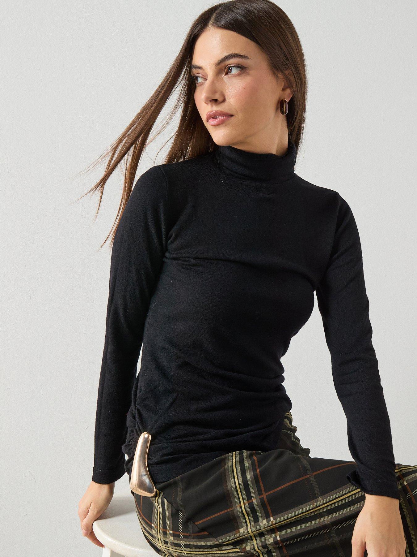 Mango: Turtleneck Sweater With Brooch - Black