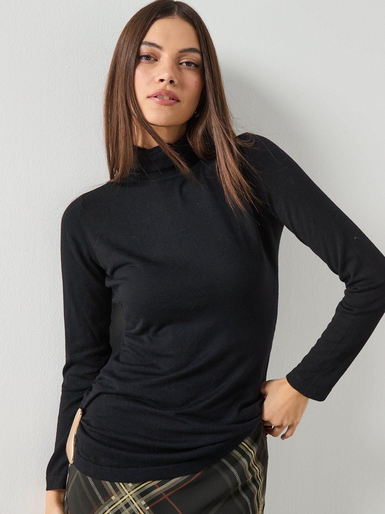 Image 6 of 6 of Mango Turtleneck Sweater With Brooch - Black