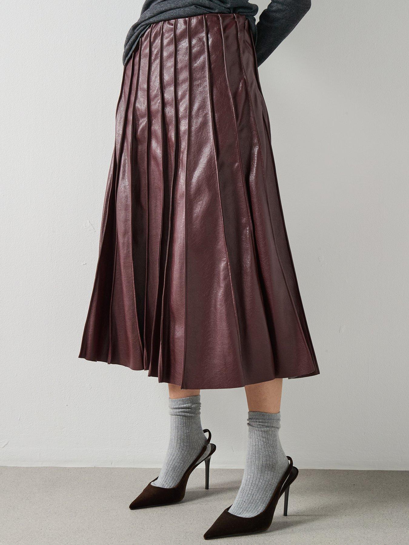 Mango Faux-leather Godet Skirt - Burgundy