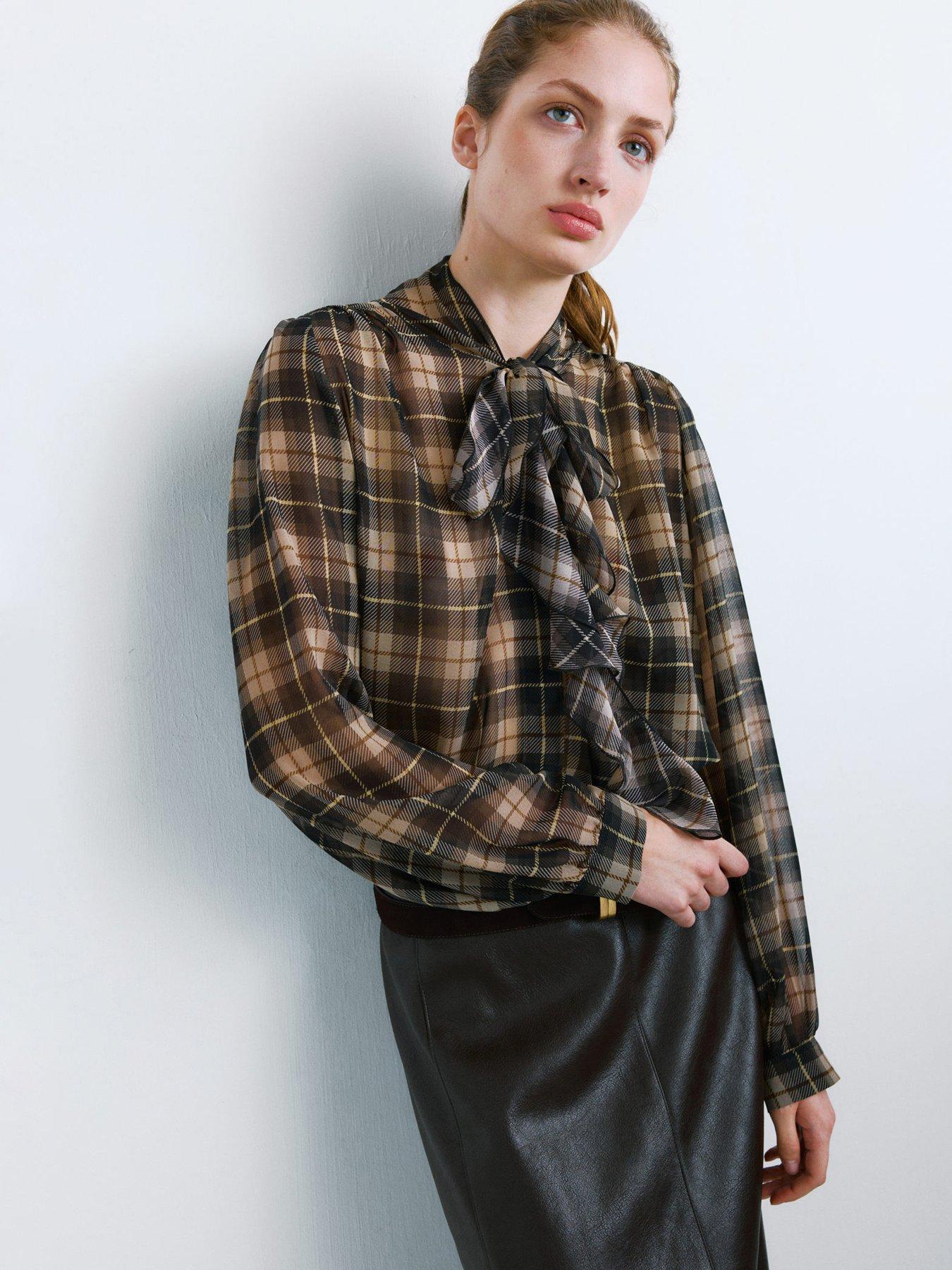 Mango Blouse With Check Pattern And Foulard Collar - Black