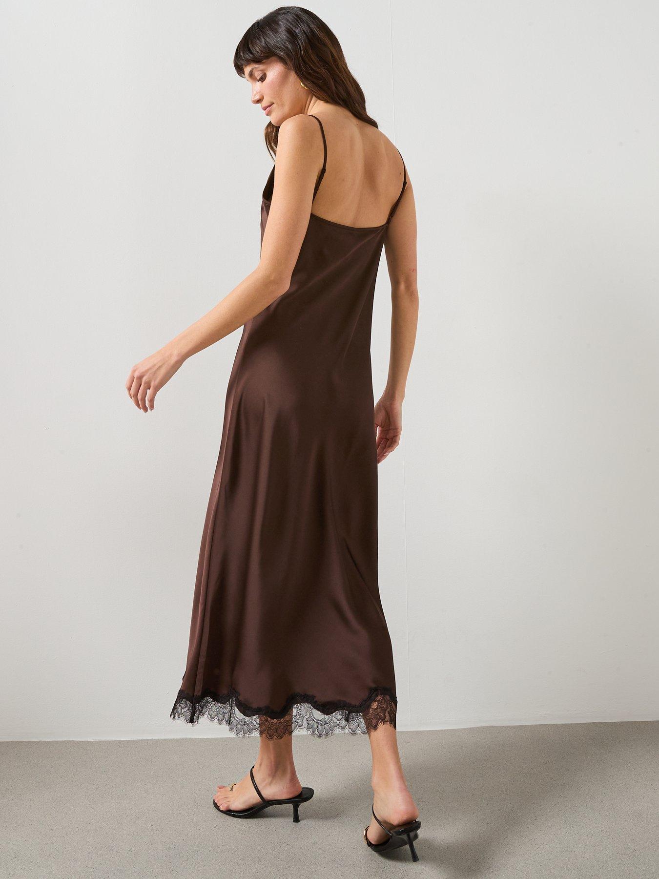 Image 2 of 6 of Mango Satin Camisole Dress - Brown