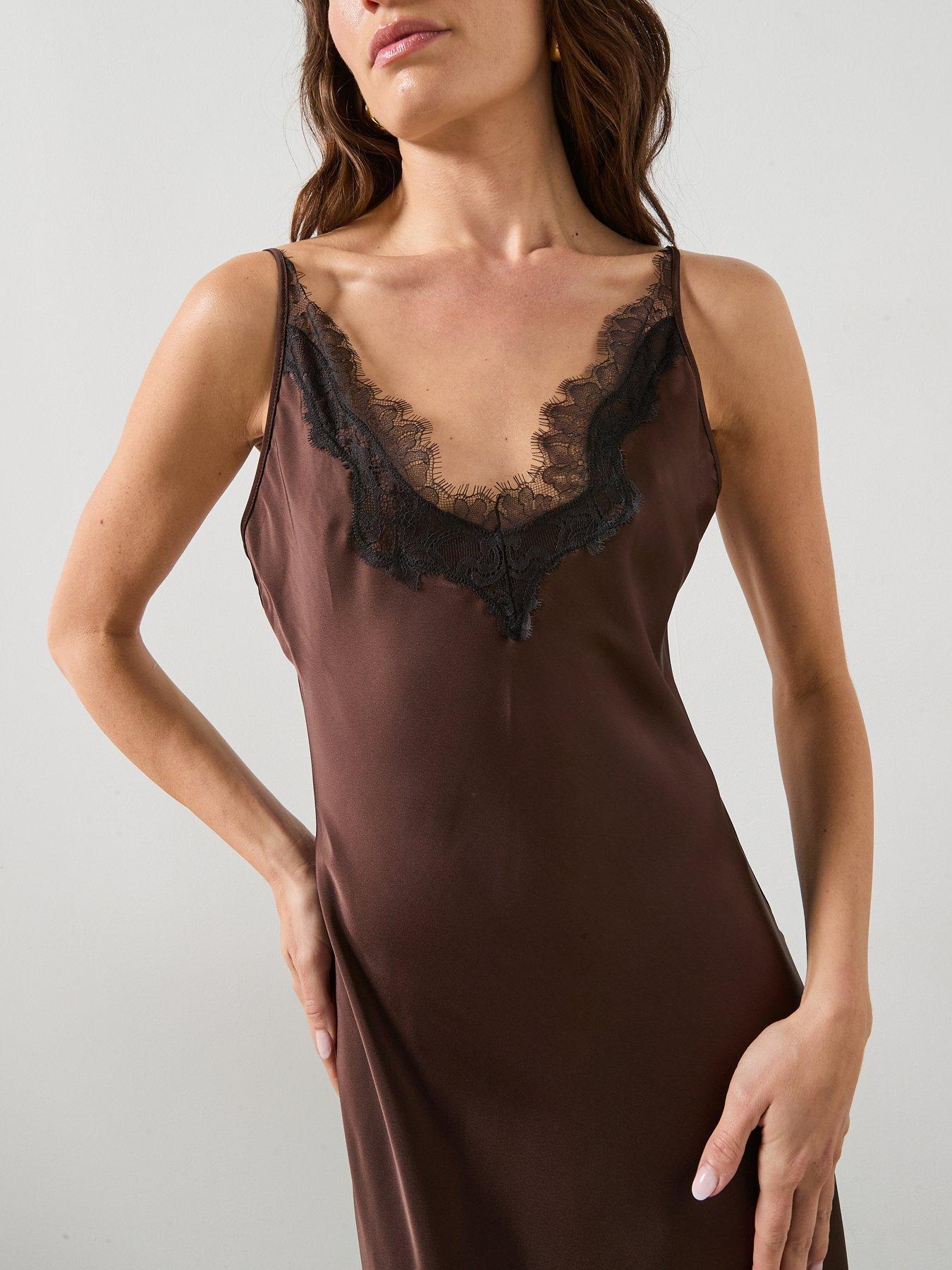 Image 4 of 6 of Mango Satin Camisole Dress - Brown