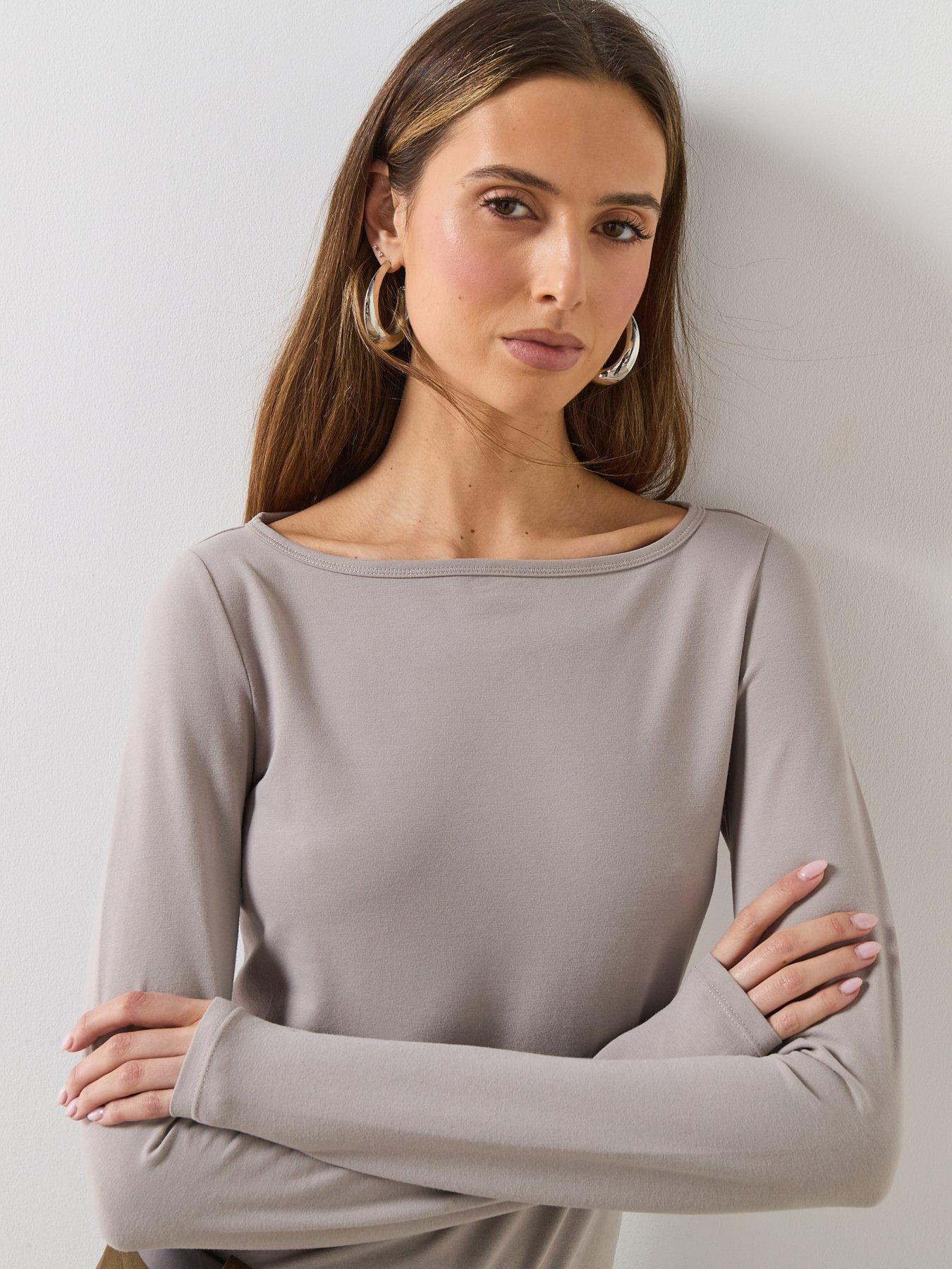 Mango Cotton Boat Neck Long Sleeve T-Shirt - Grey | Very