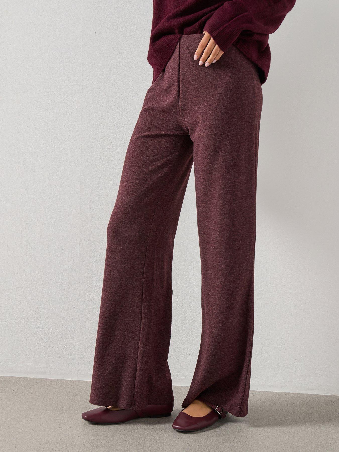 Mango Knitted Trousers With Elastic Waistband- Burgundy