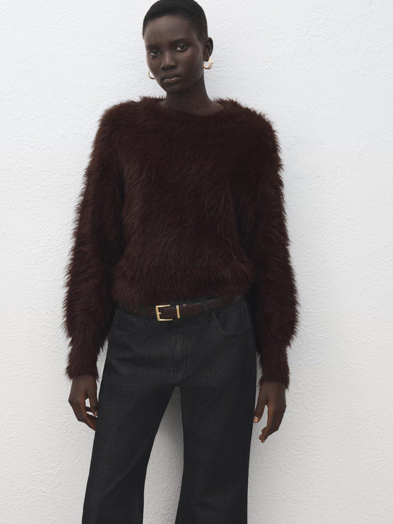 Mango Faux-fur Sweater - Brown