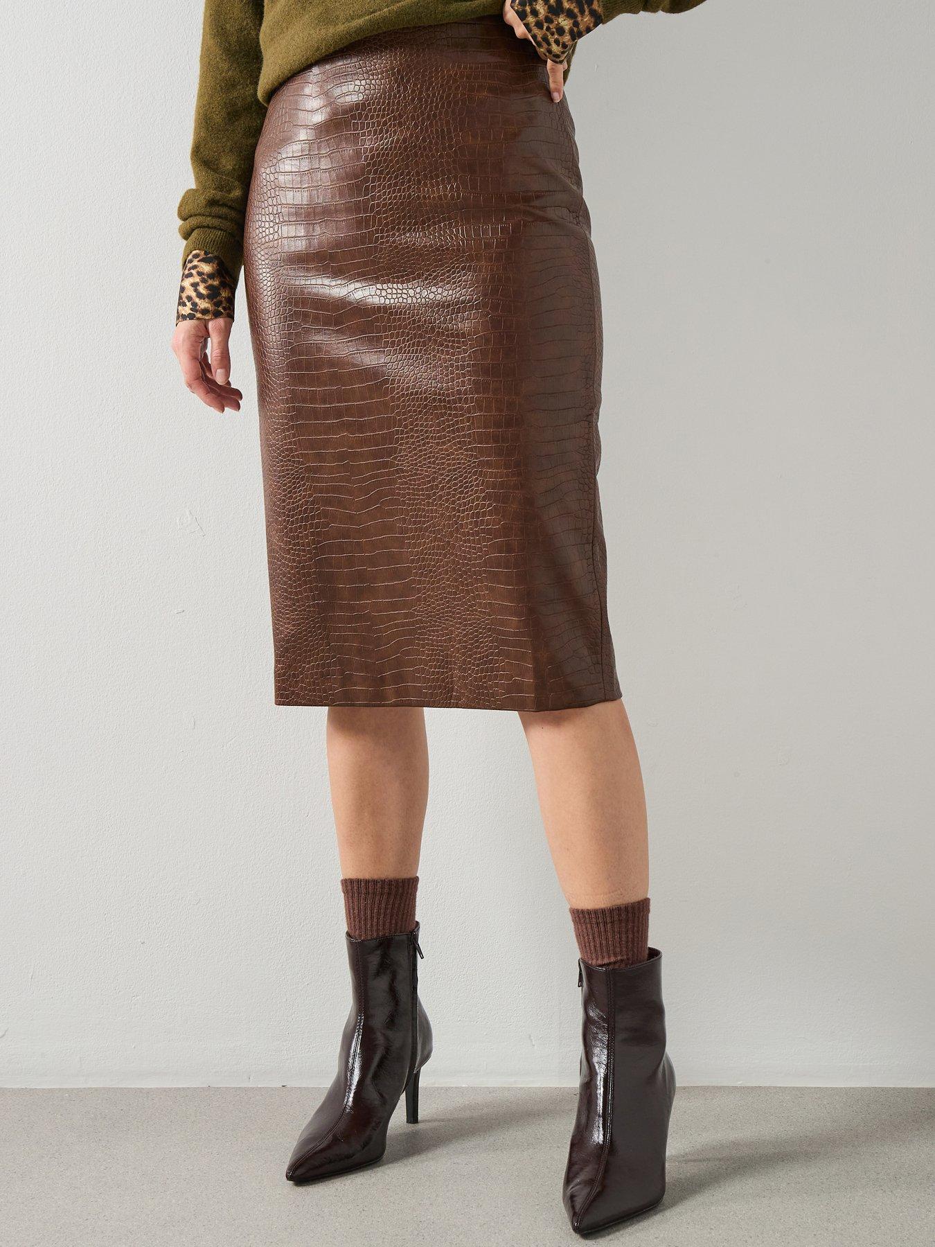 Mango Croc-effect Midi-skirt - Brown