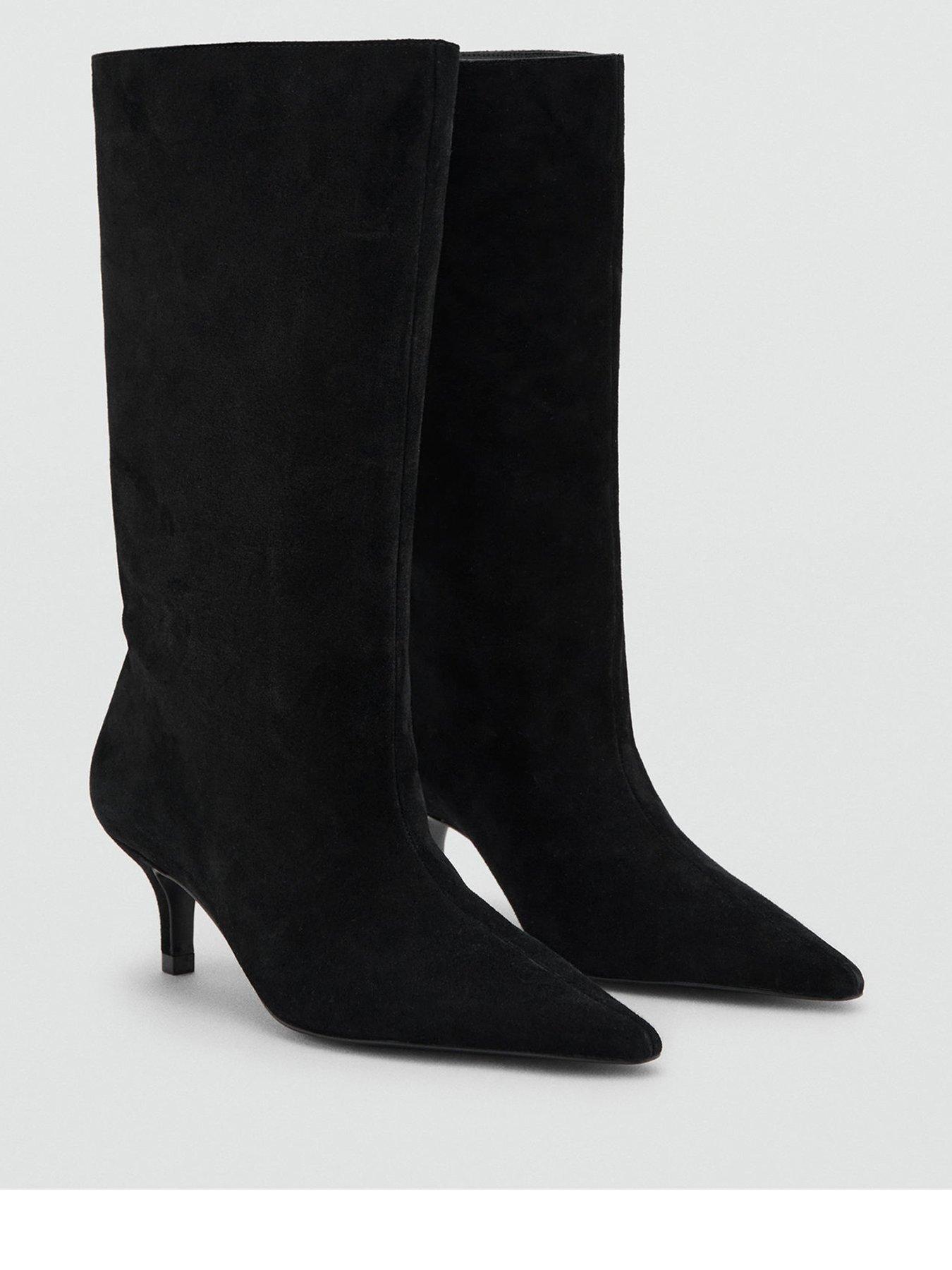 Mango Pointed Toe Suede Boots - Black