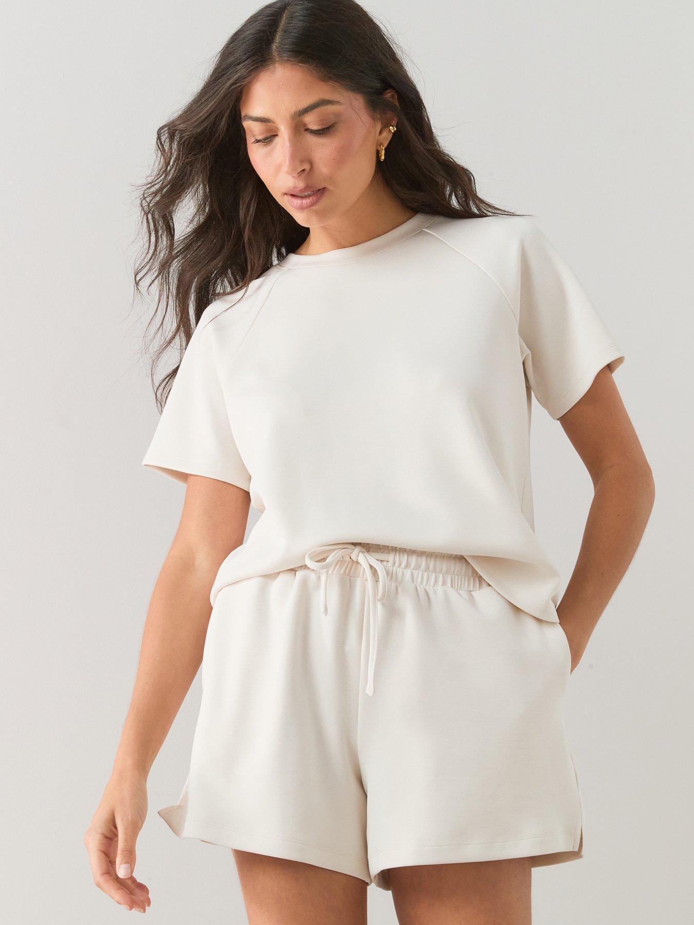 Image 1 of 6 of The Very Collection Short Sleeve Modal T-Shirt Co-Ord - Cream