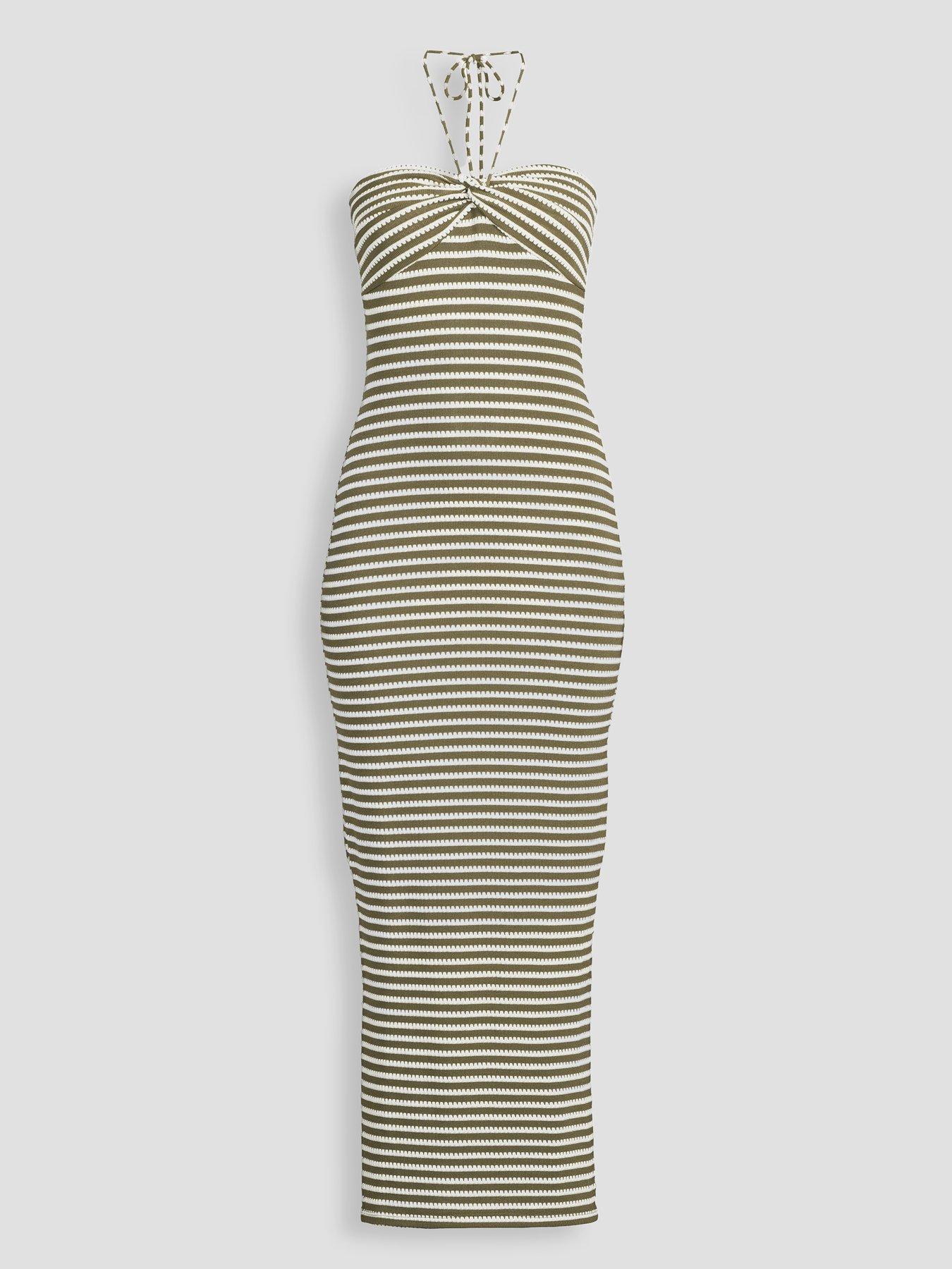 Image 6 of 6 of The Very Collection Textured Stripe Maxi Dress - Green