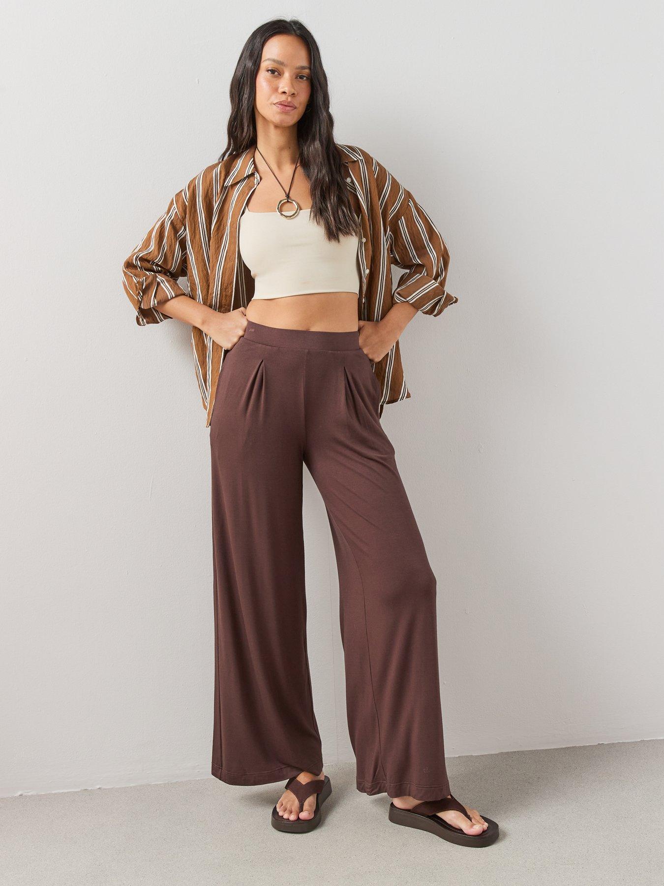 Image 3 of 7 of The Very Collection Wide Leg Stretch Trouser - Brown