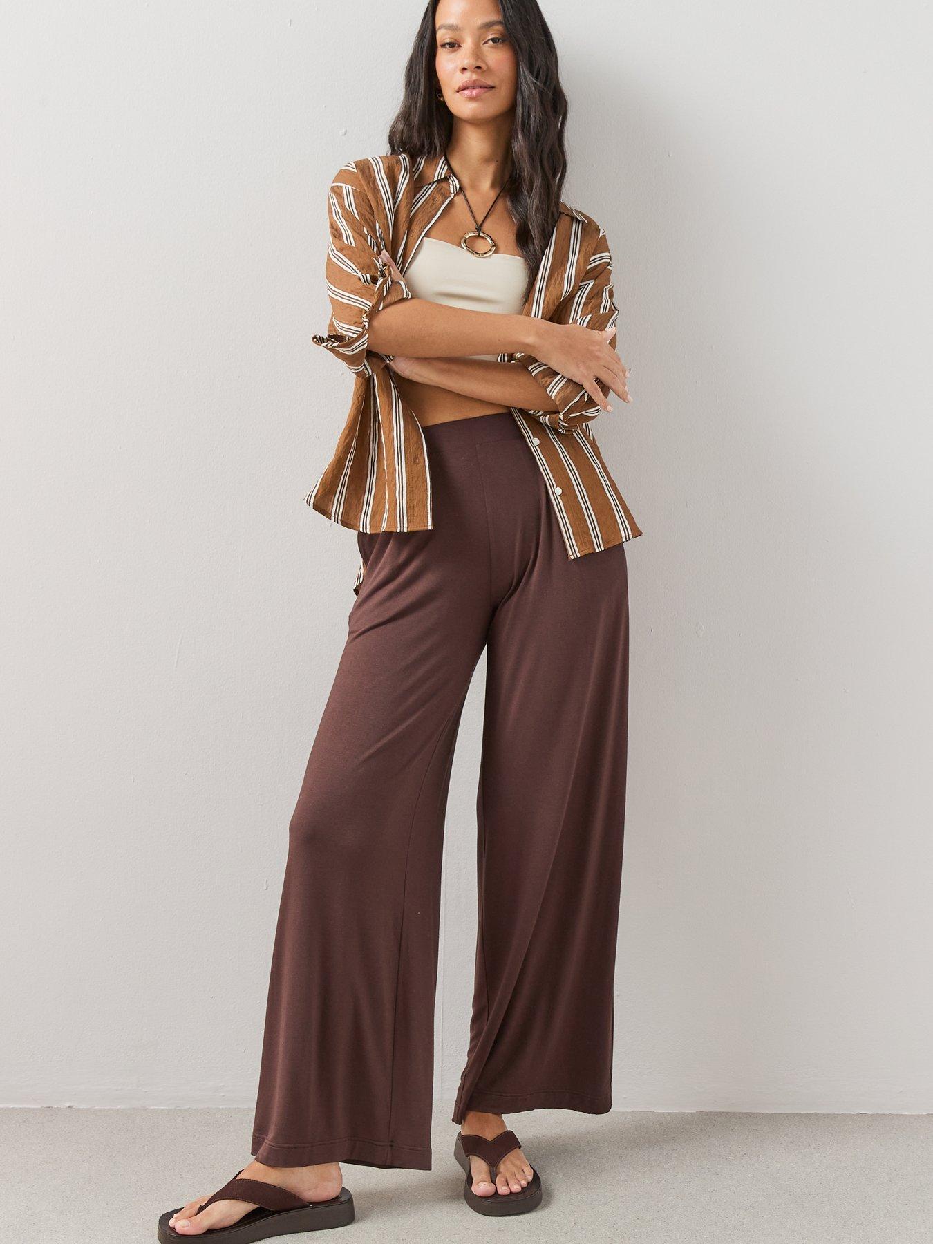 Image 4 of 7 of The Very Collection Wide Leg Stretch Trouser - Brown
