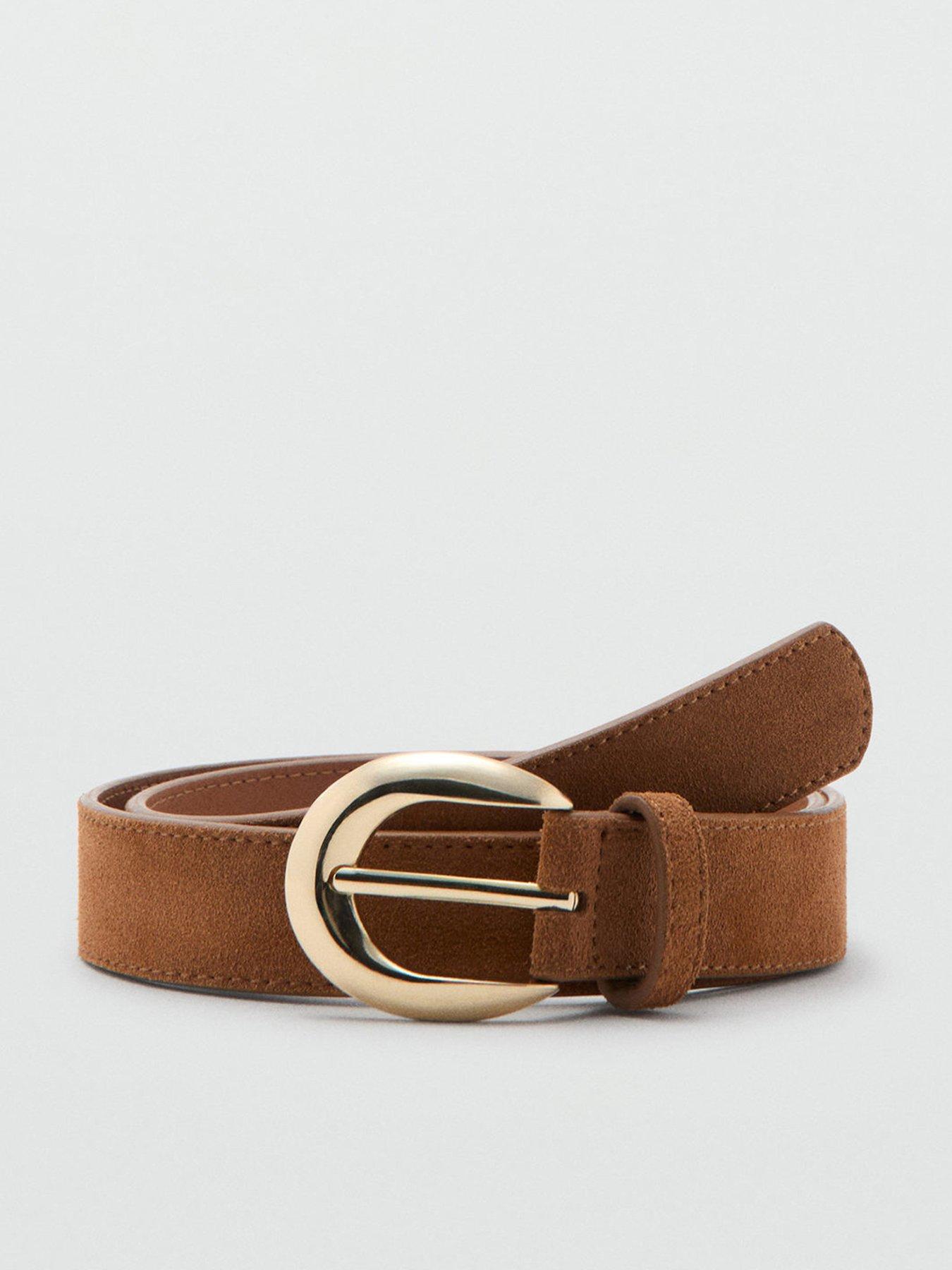 Image 1 of 4 of Mango Leather Belt With Oval Buckle - Brown