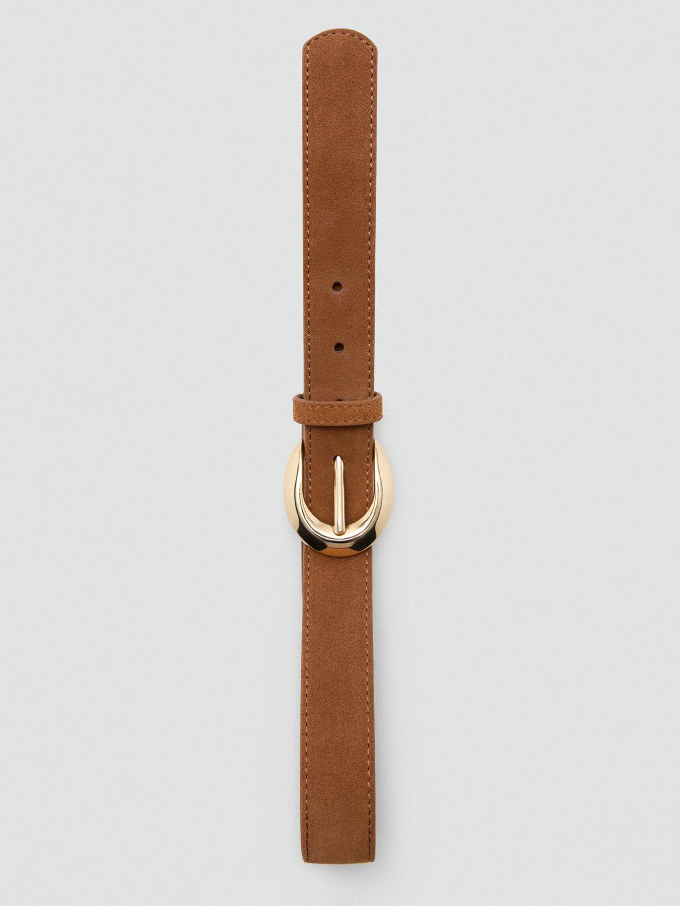 Image 2 of 4 of Mango Leather Belt With Oval Buckle - Brown