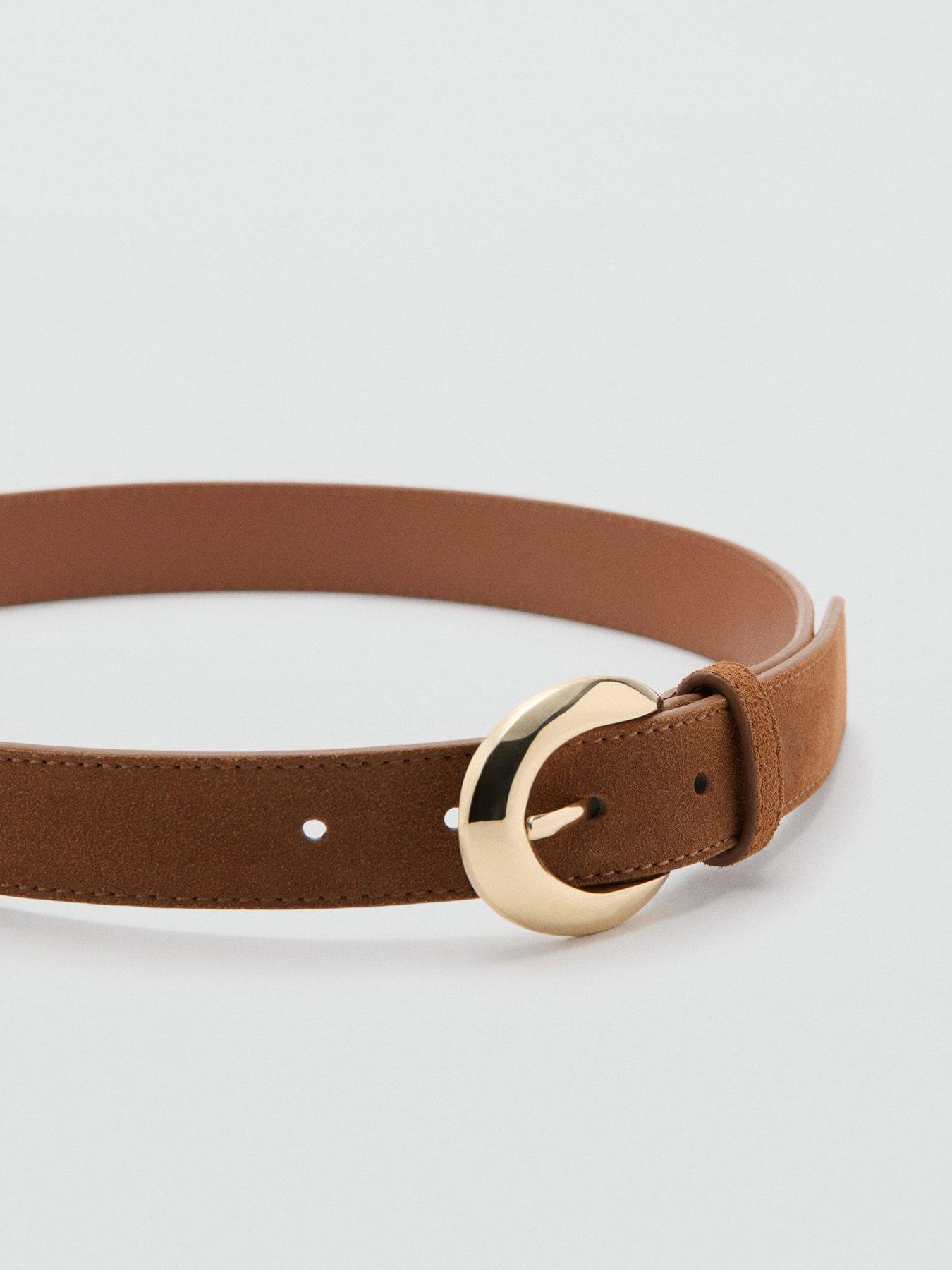 Image 3 of 4 of Mango Leather Belt With Oval Buckle - Brown