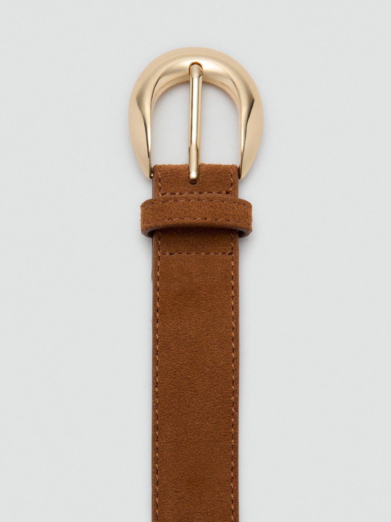 Image 4 of 4 of Mango Leather Belt With Oval Buckle - Brown