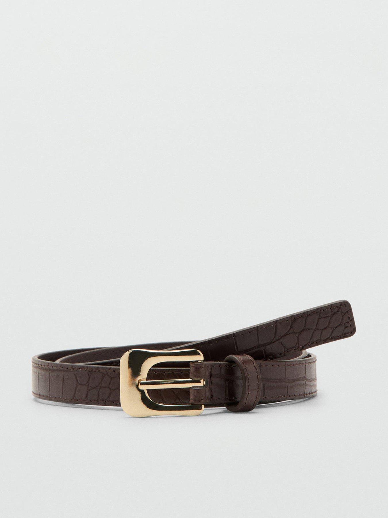 Mango Croco Faux-leather Belt - Brown
