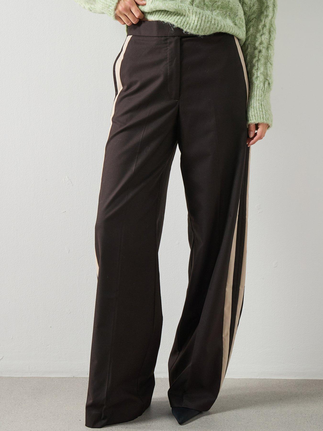 Mango Wide-leg Trousers With Contrasting Stripe - Brown