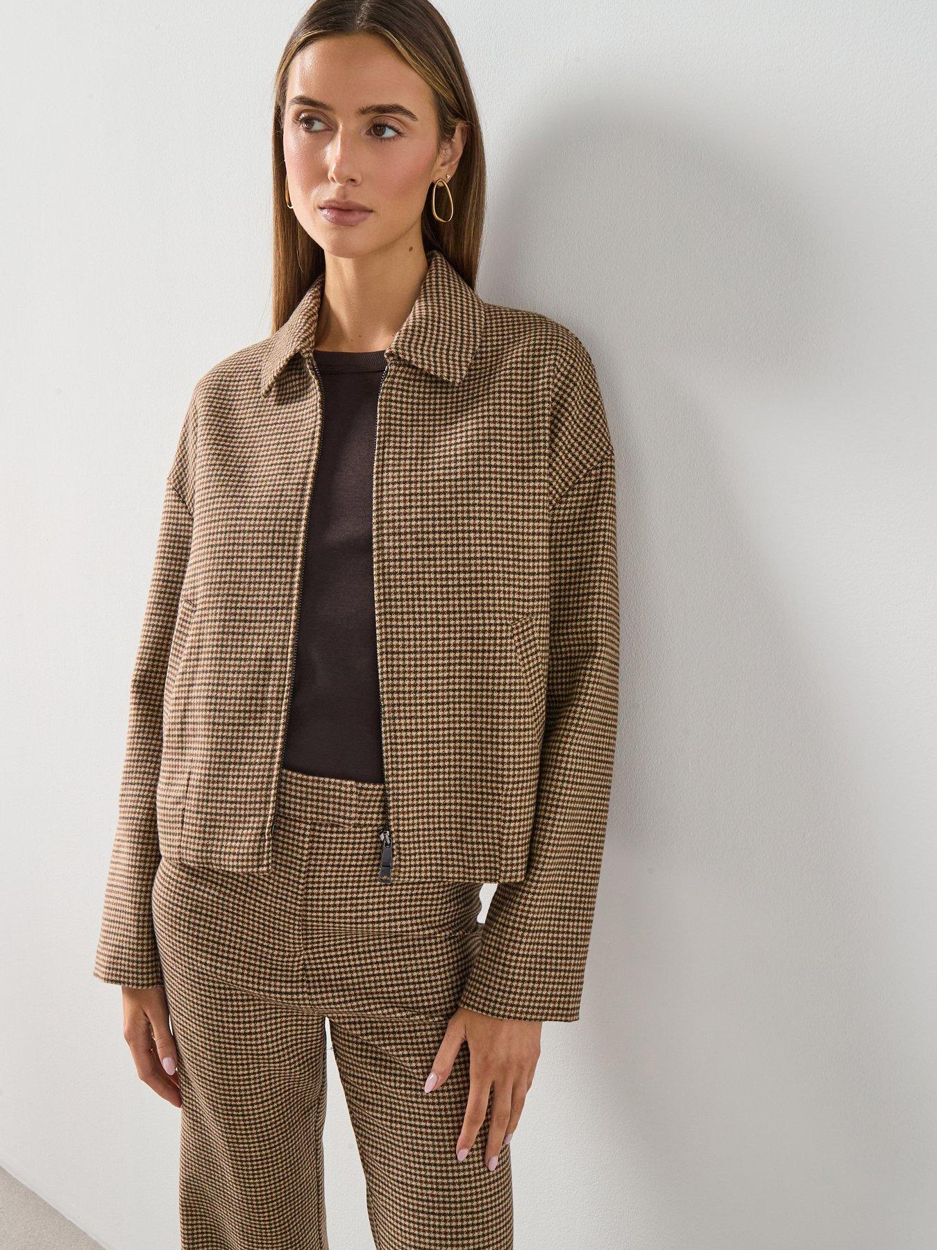 Mango Houndstooth Jacket - Brown