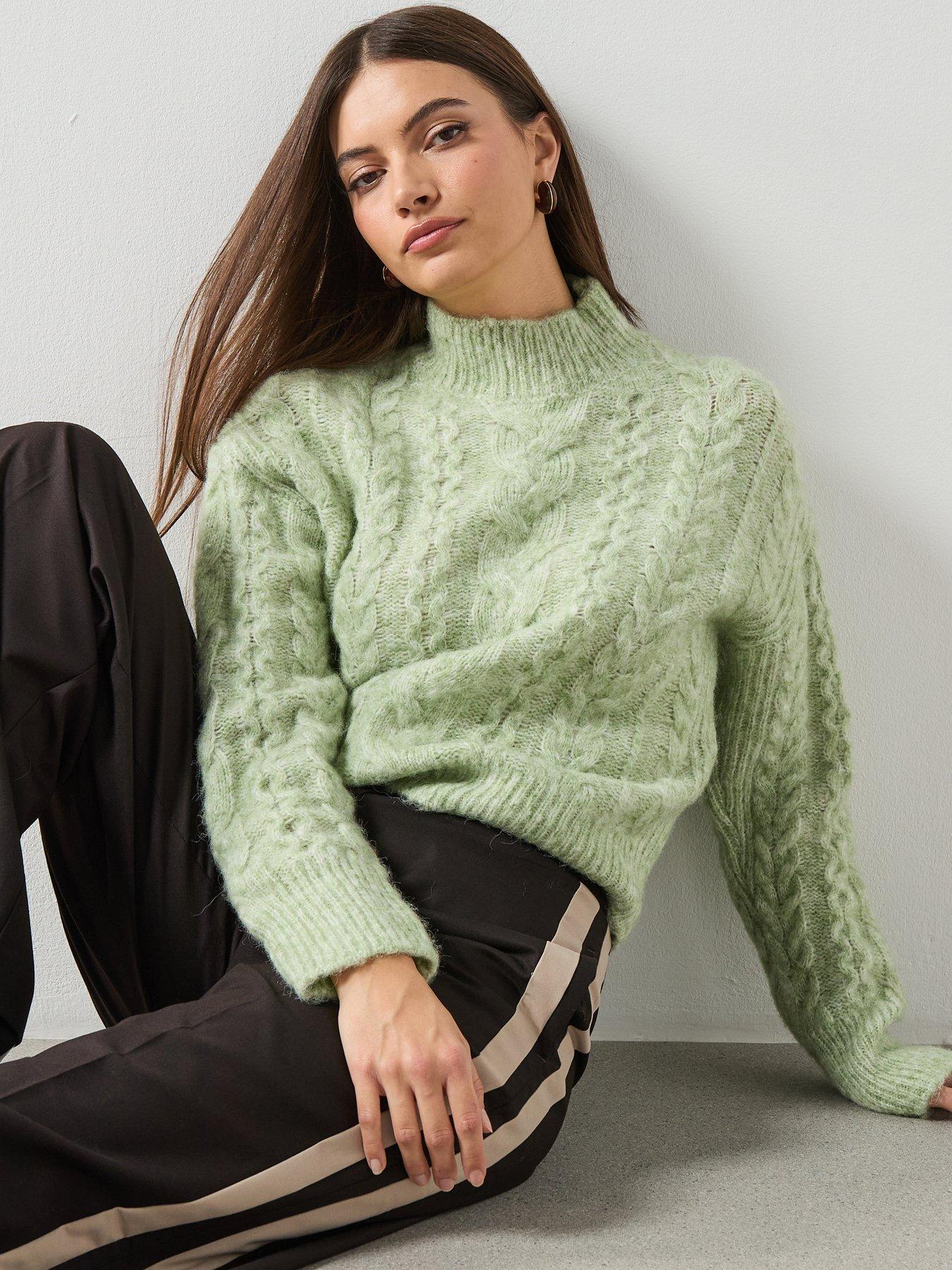 Mango Braided Sweater With Perkins Neck - Green