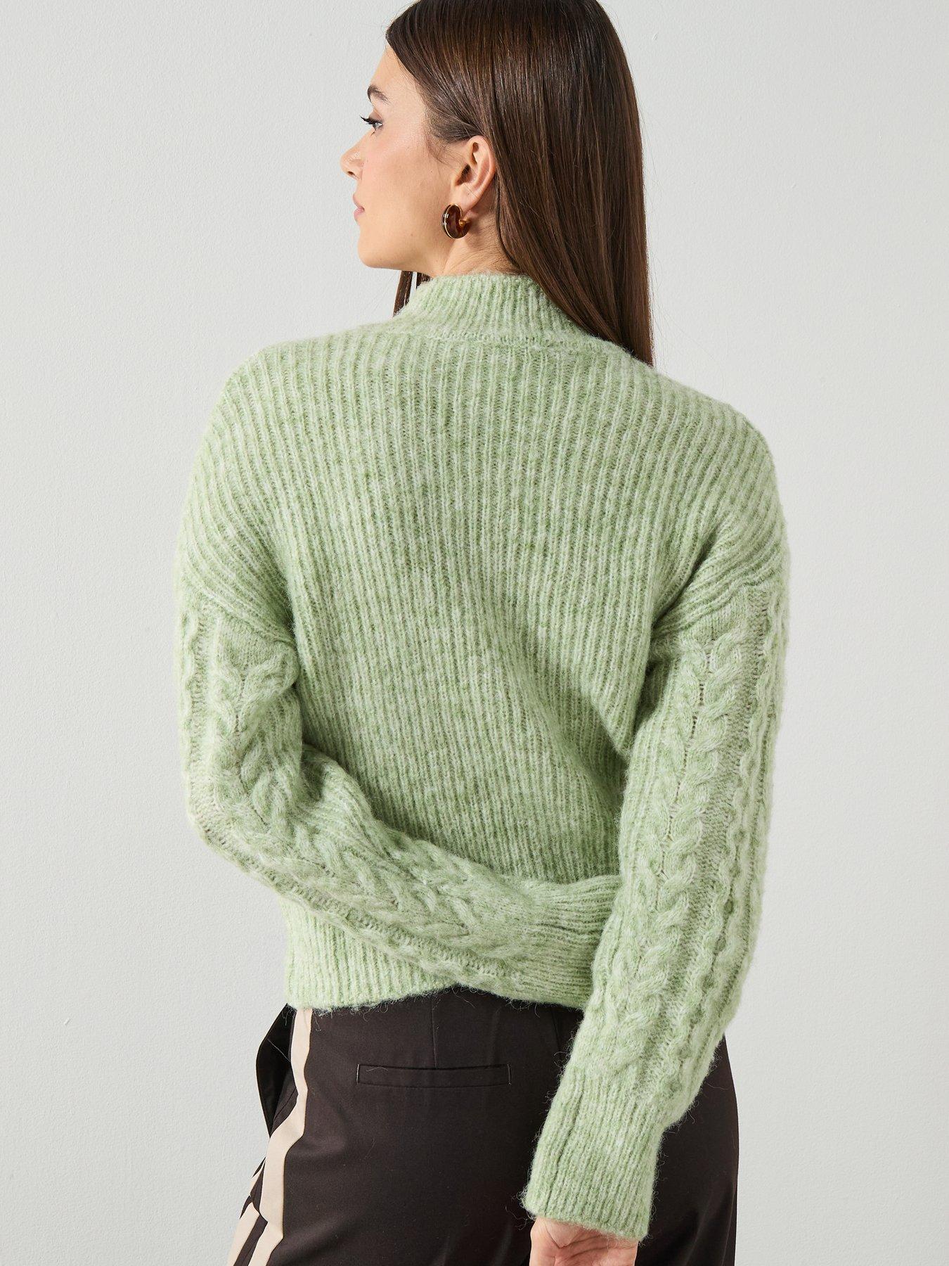 Image 2 of 6 of Mango Braided Jumper With High Neck - Green