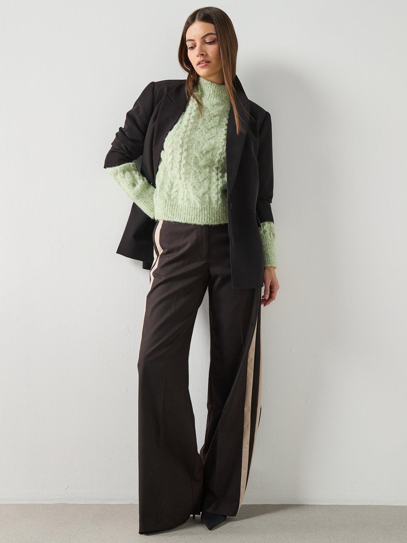 Image 3 of 6 of Mango Braided Jumper With High Neck - Green