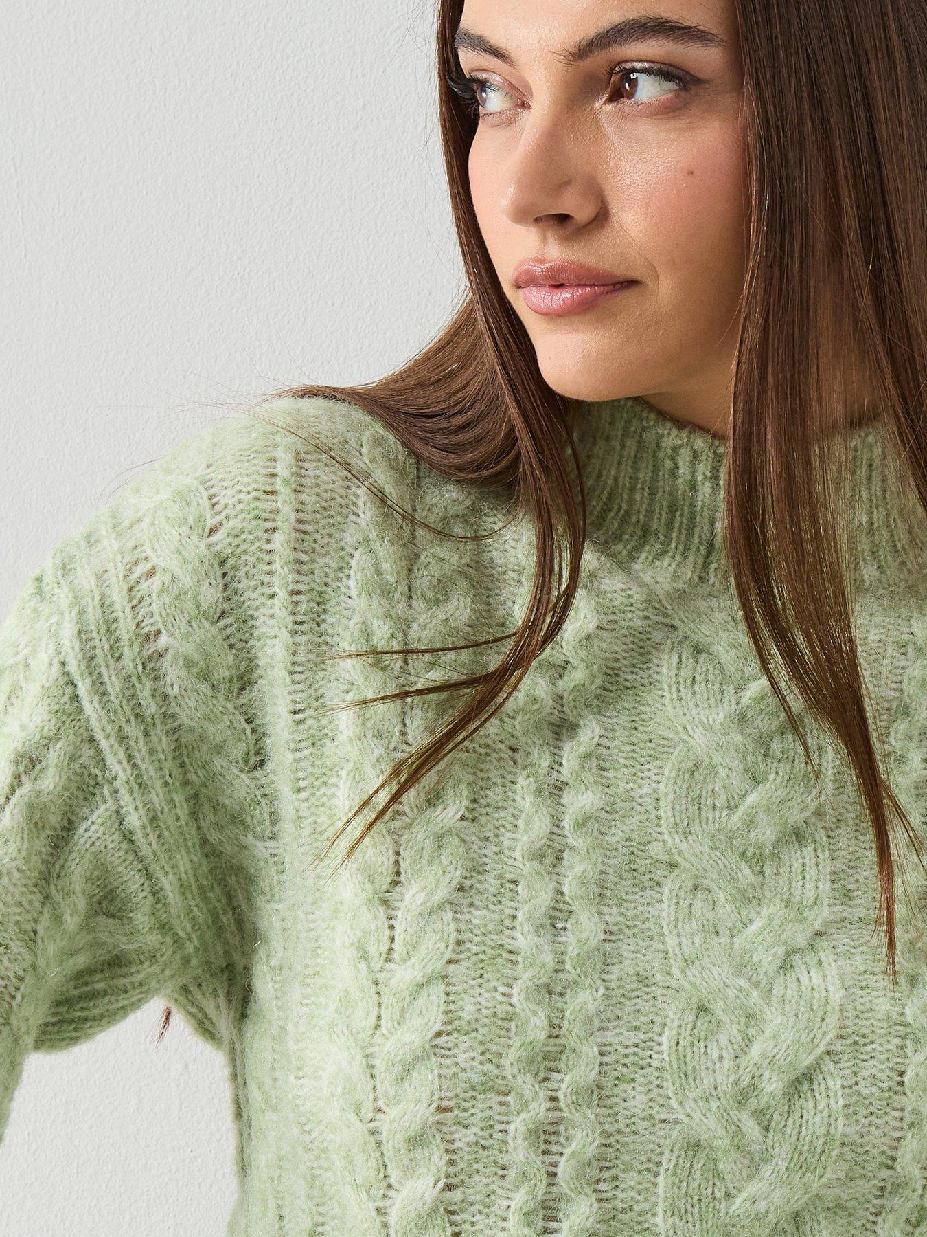Image 4 of 6 of Mango Braided Jumper With High Neck - Green