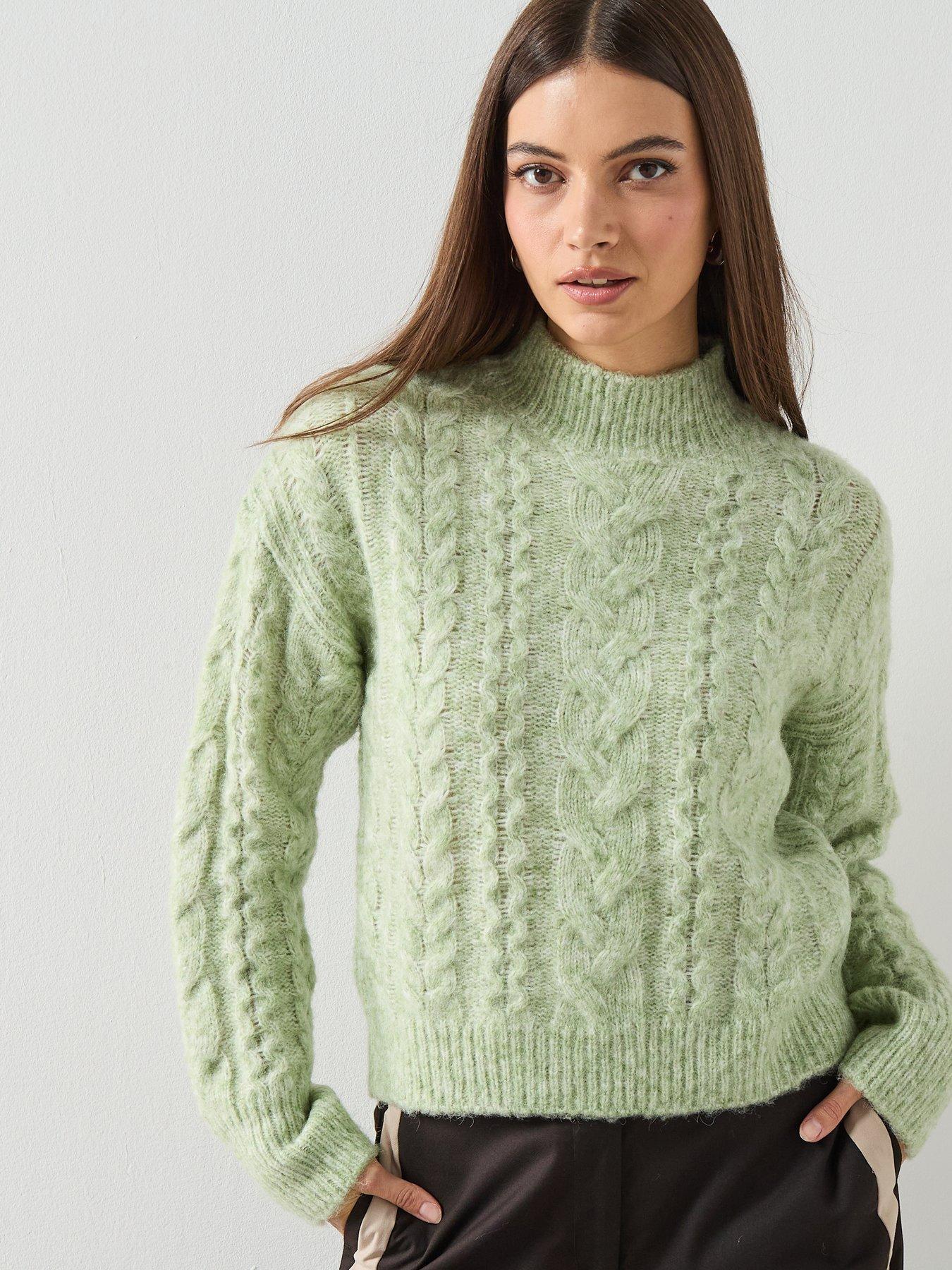 Image 5 of 6 of Mango Braided Jumper With High Neck - Green