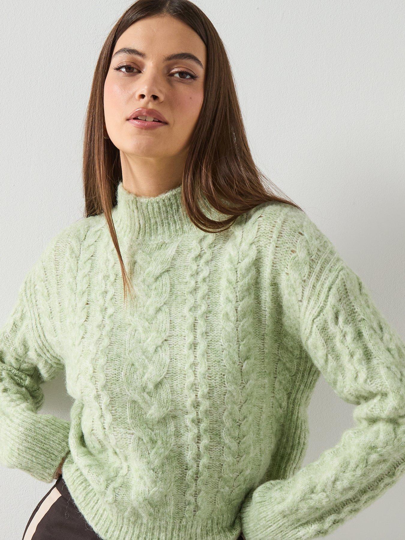 Image 6 of 6 of Mango Braided Jumper With High Neck - Green