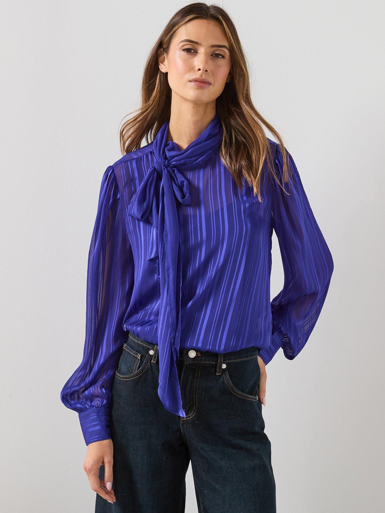 Mango Striped Blouse With Scarf - Blue