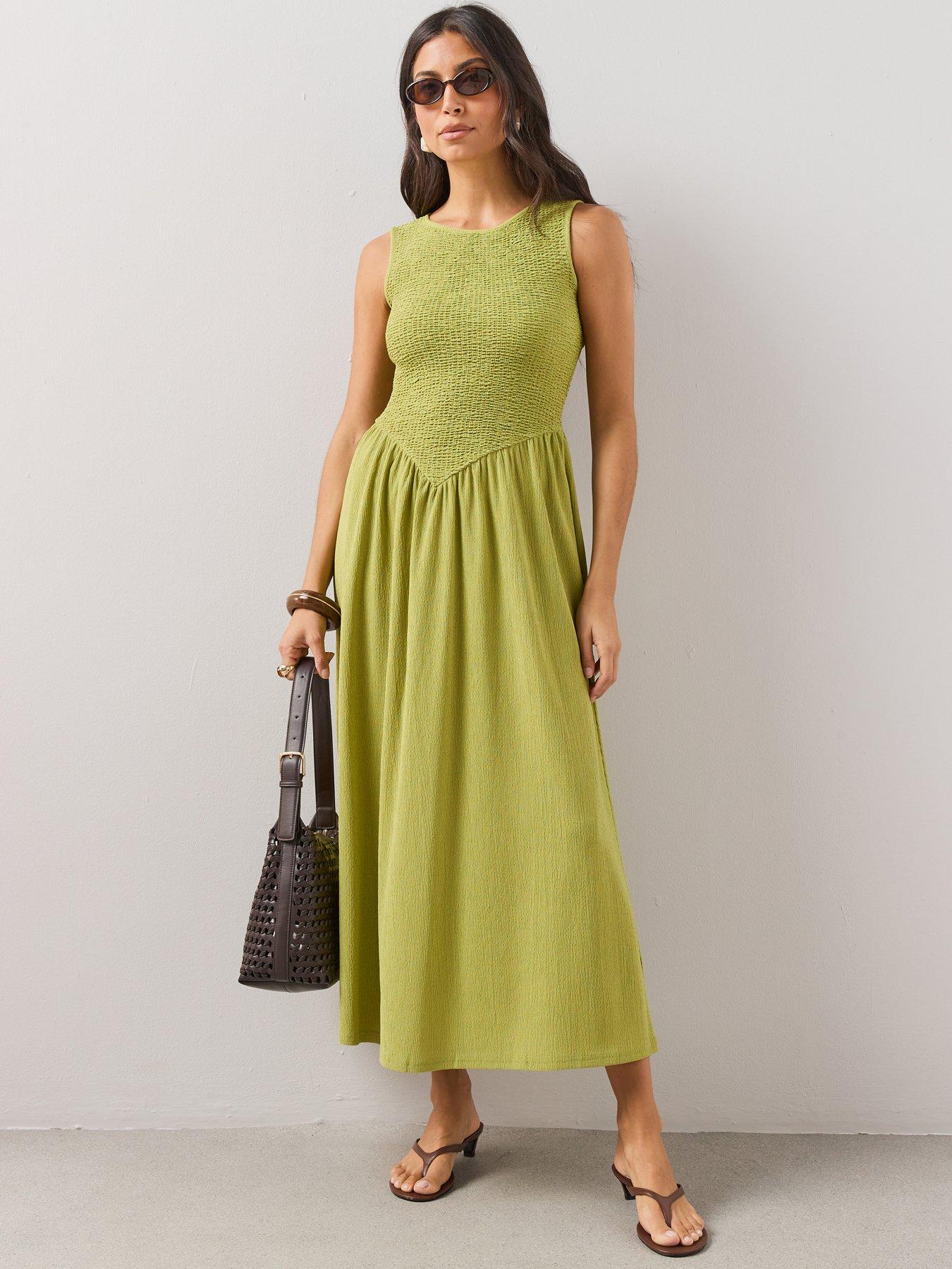 The Very Collection Textured Stretched Shirred Midaxi Dress - Green | Very