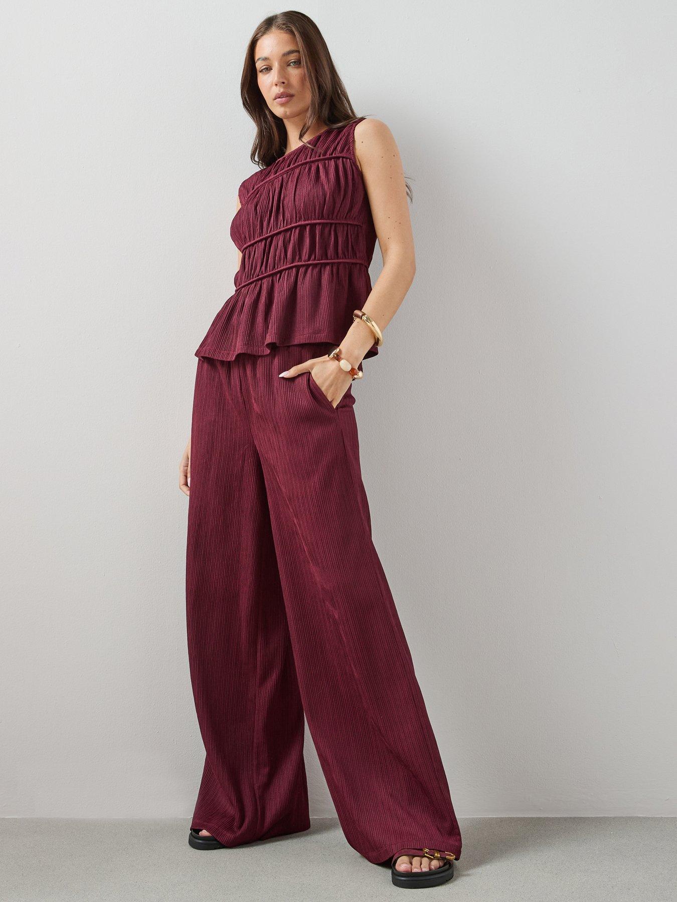 Image 3 of 7 of The Very Collection Texture Wide Leg Trouser Co-Ord - Red