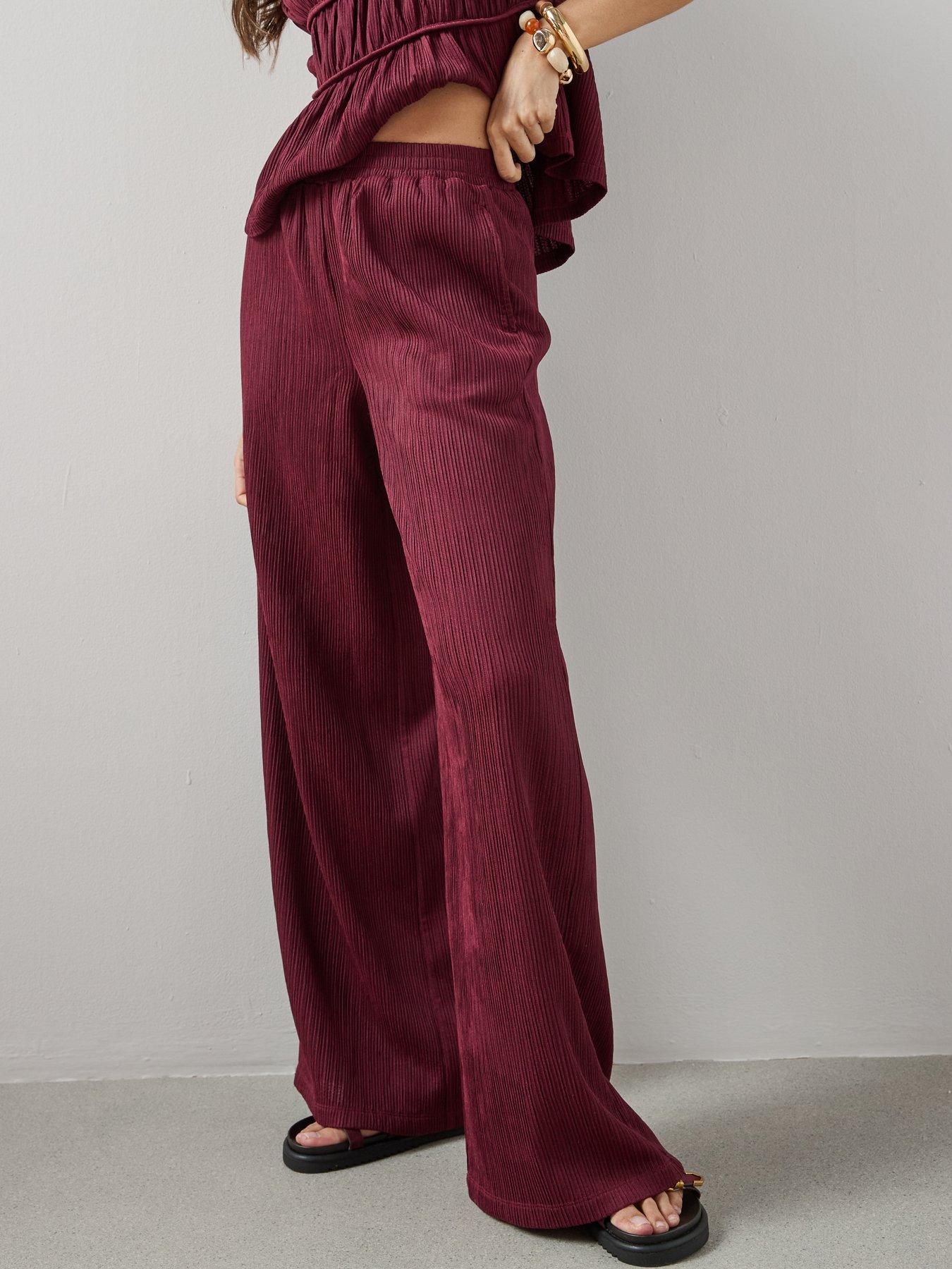 Image 4 of 7 of The Very Collection Texture Wide Leg Trouser Co-Ord - Red