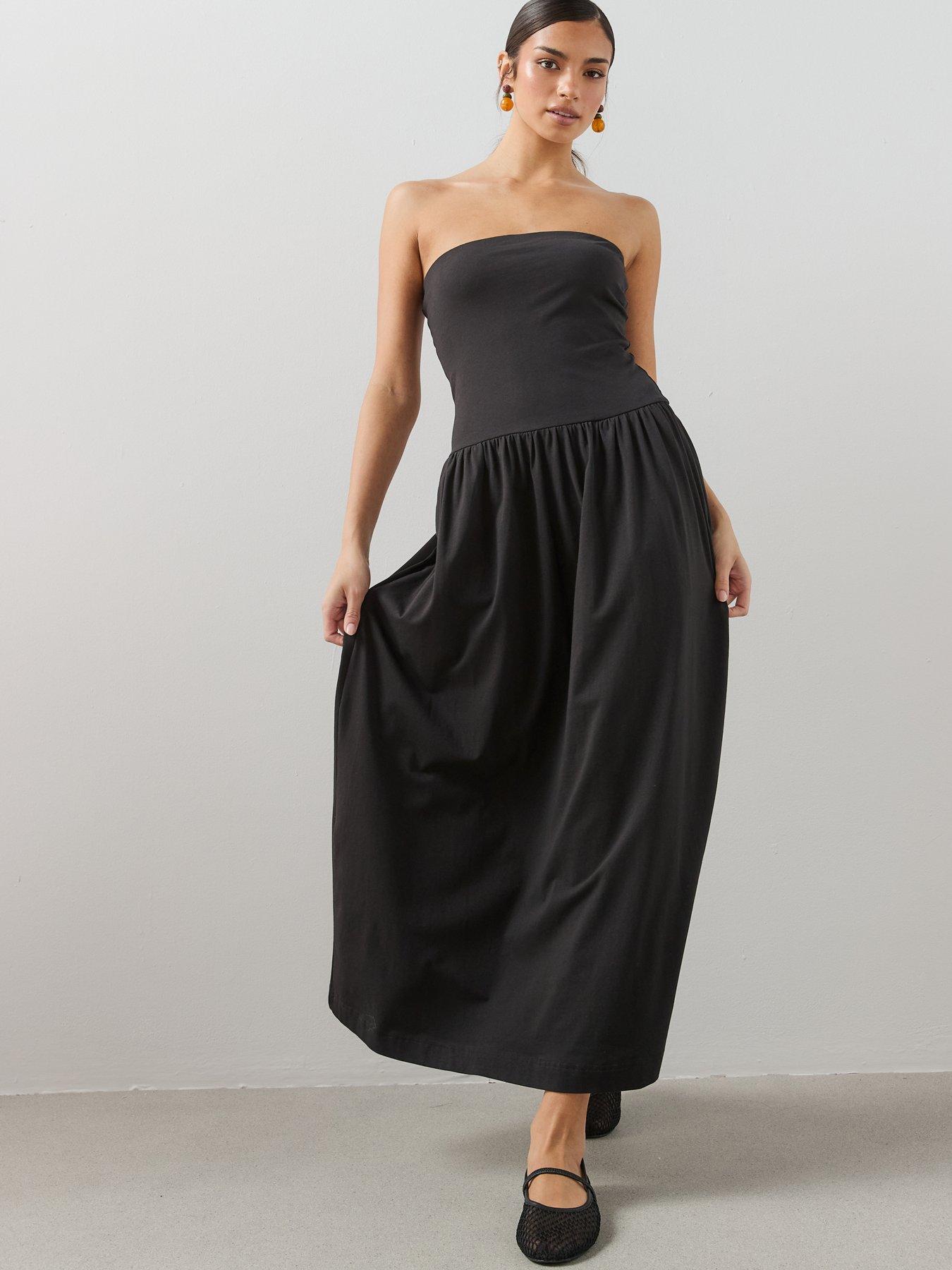 Image 3 of 7 of The Very Collection Bandau Cotton Midaxi Dress With Pockets - Black