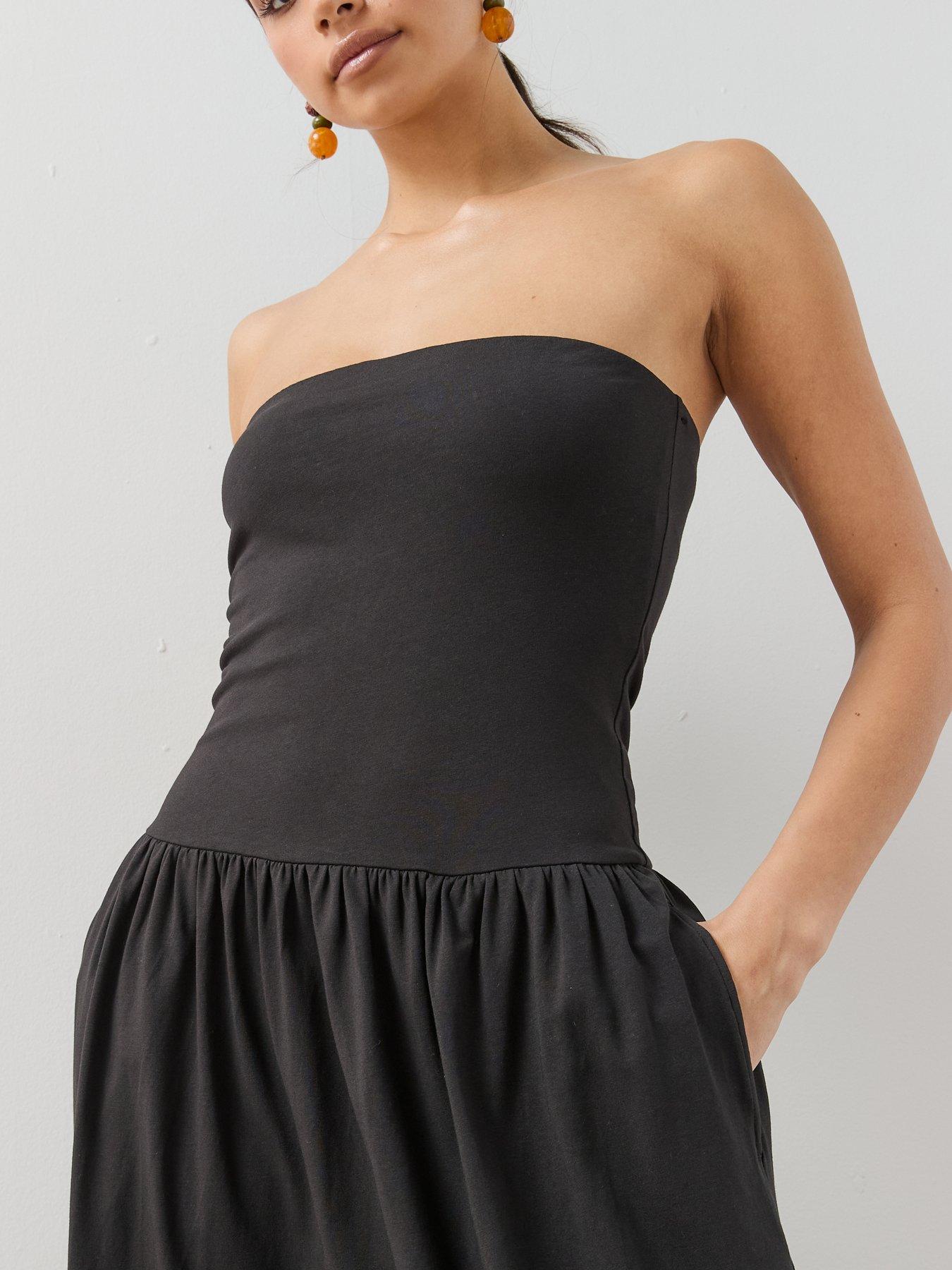 Image 4 of 7 of The Very Collection Bandau Cotton Midaxi Dress With Pockets - Black