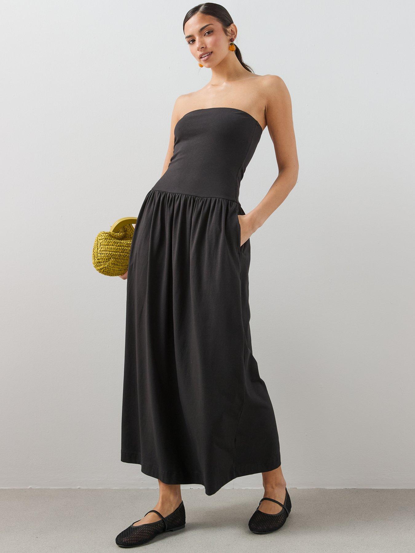 Image 5 of 7 of The Very Collection Bandau Cotton Midaxi Dress With Pockets - Black