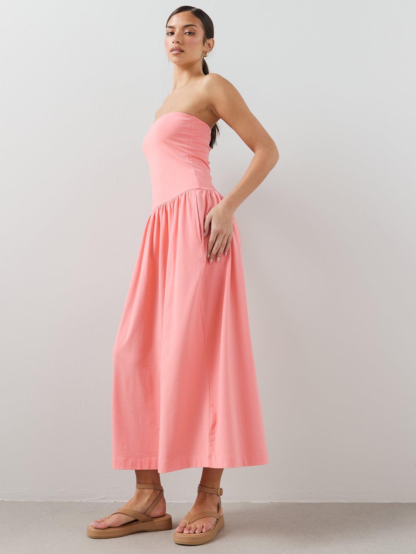 ruched plunge midaxi dress in coral ASOS LUXE - Ruched Maxi Dress - Women - Polyester - 16 US