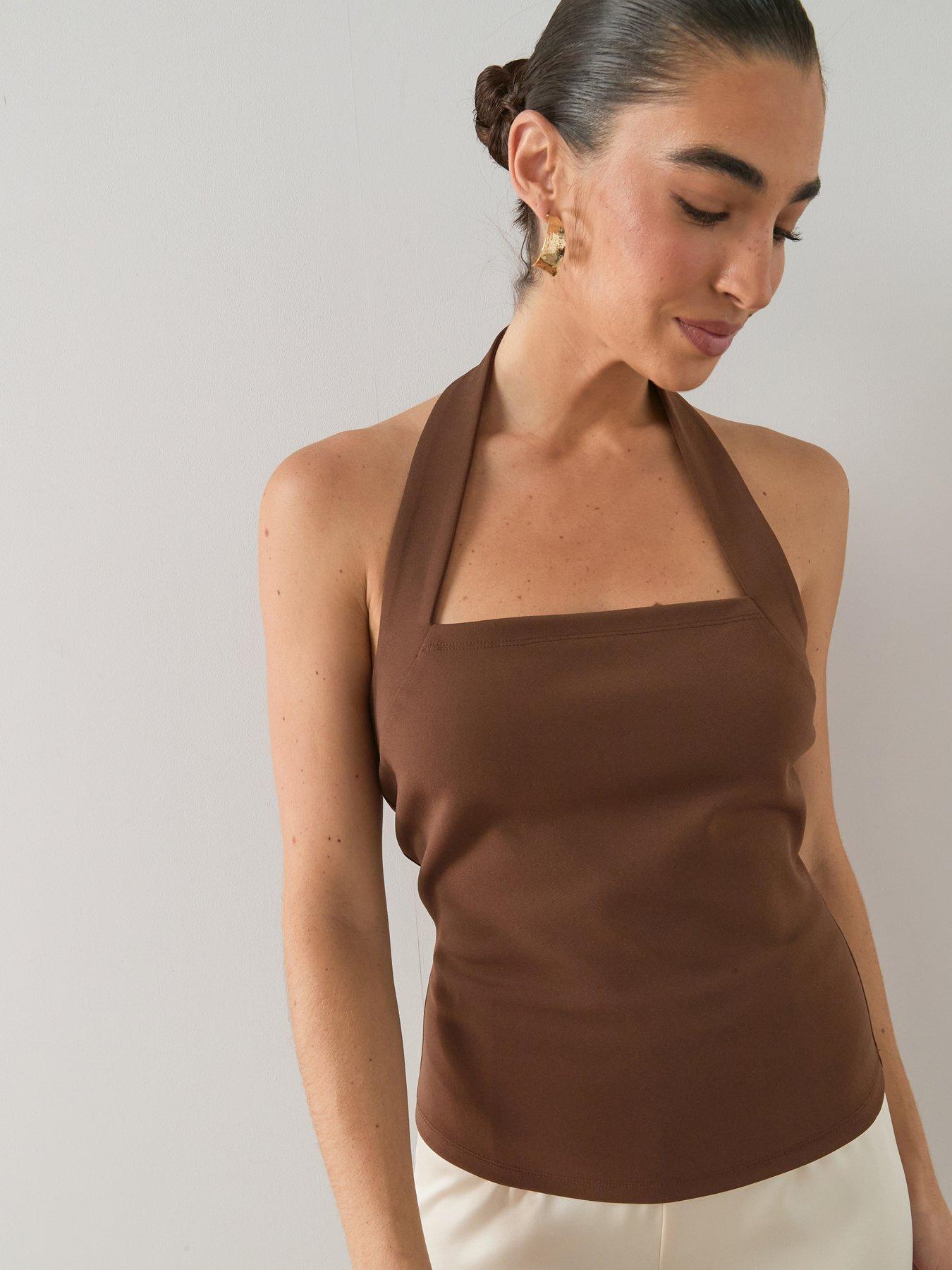 Image 1 of 7 of The Very Collection Square Neck Halter Top - Brown