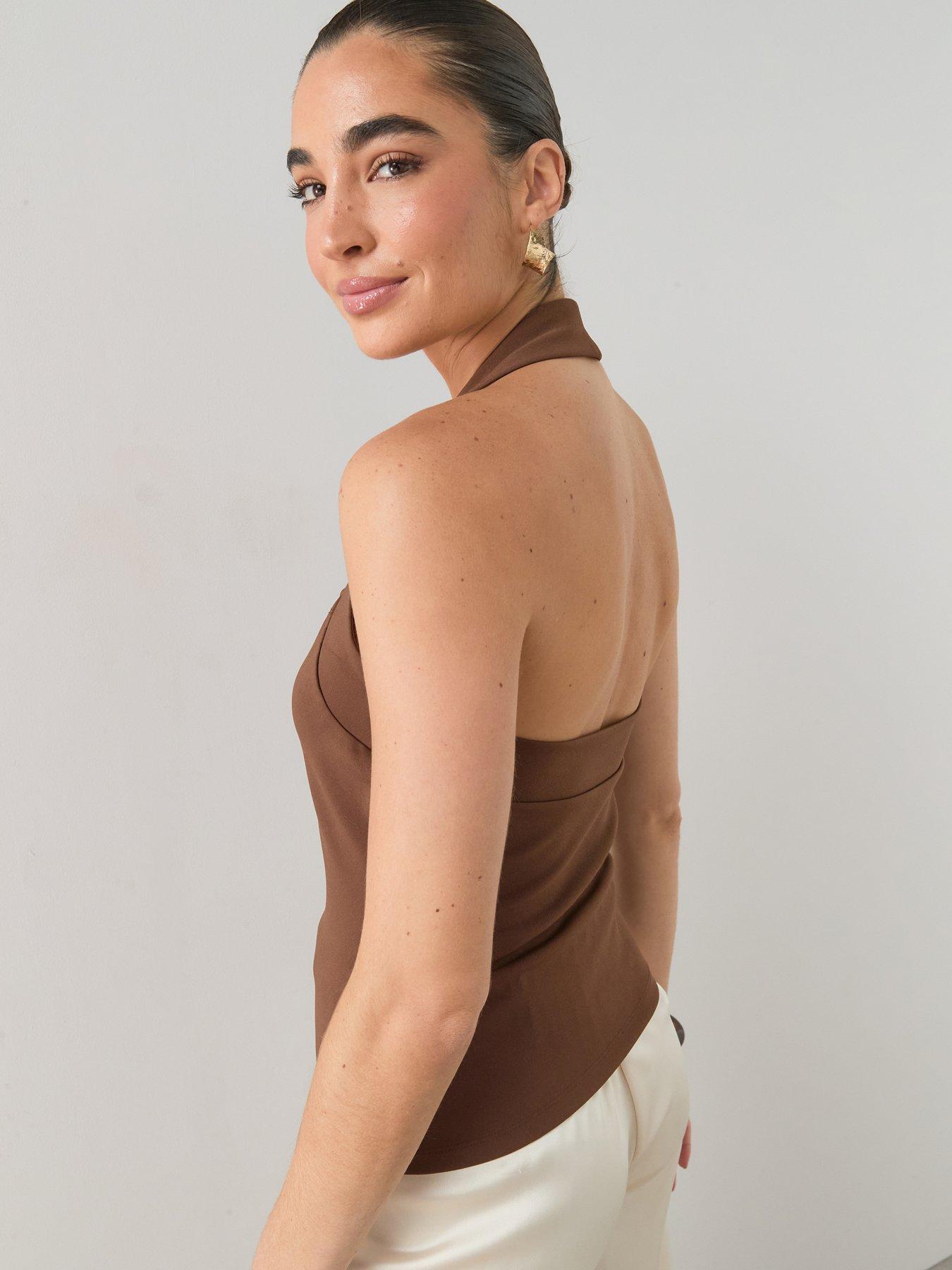 Image 2 of 7 of The Very Collection Square Neck Halter Top - Brown