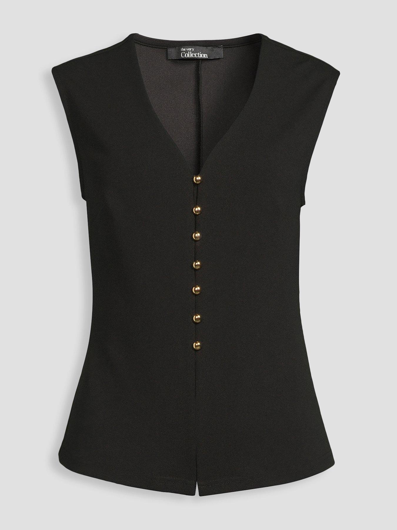 Image 7 of 7 of The Very Collection Button Through Sleeveless Top - Black