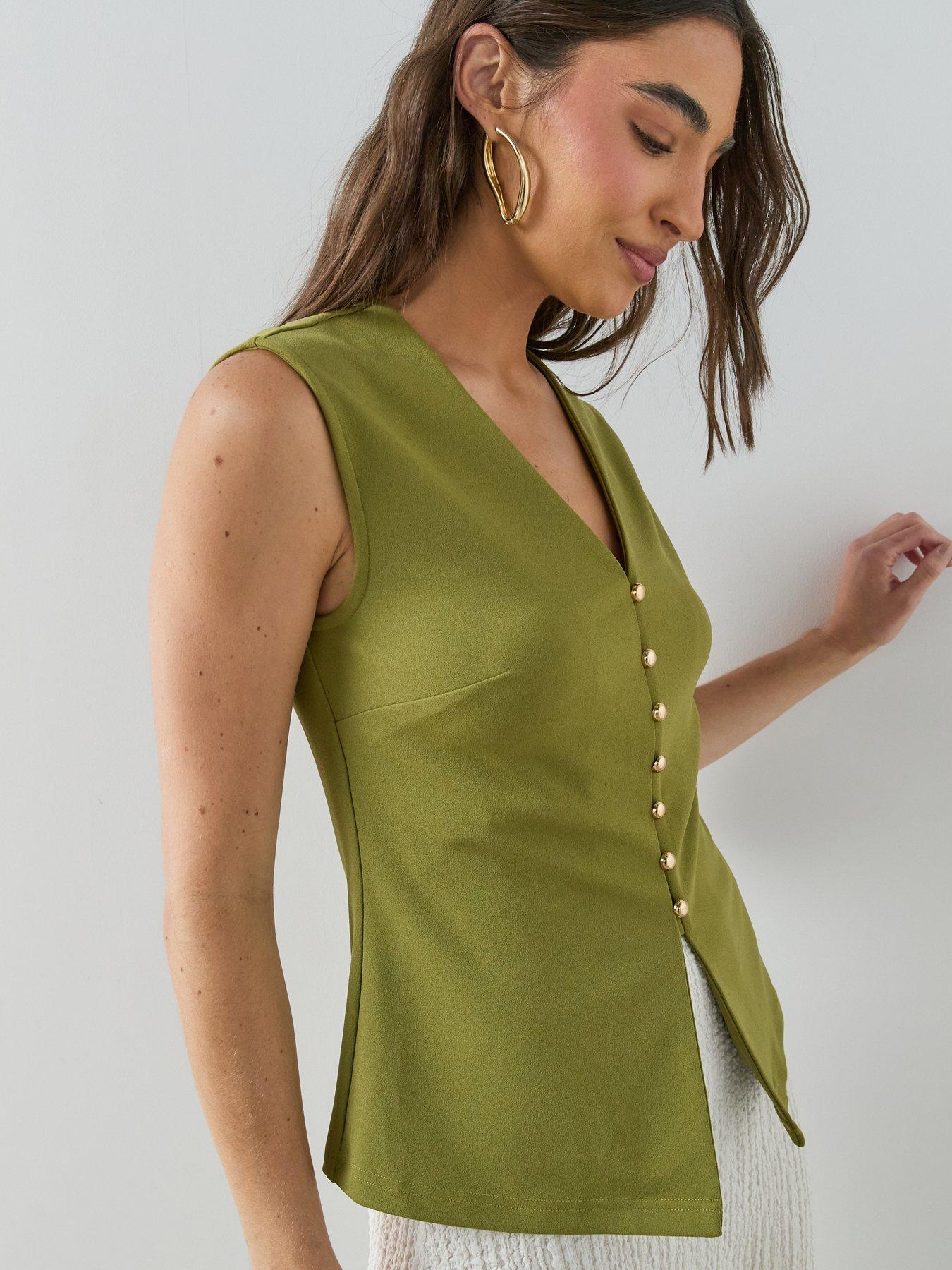 Image 5 of 7 of The Very Collection Button Through Sleeveless Top - Green