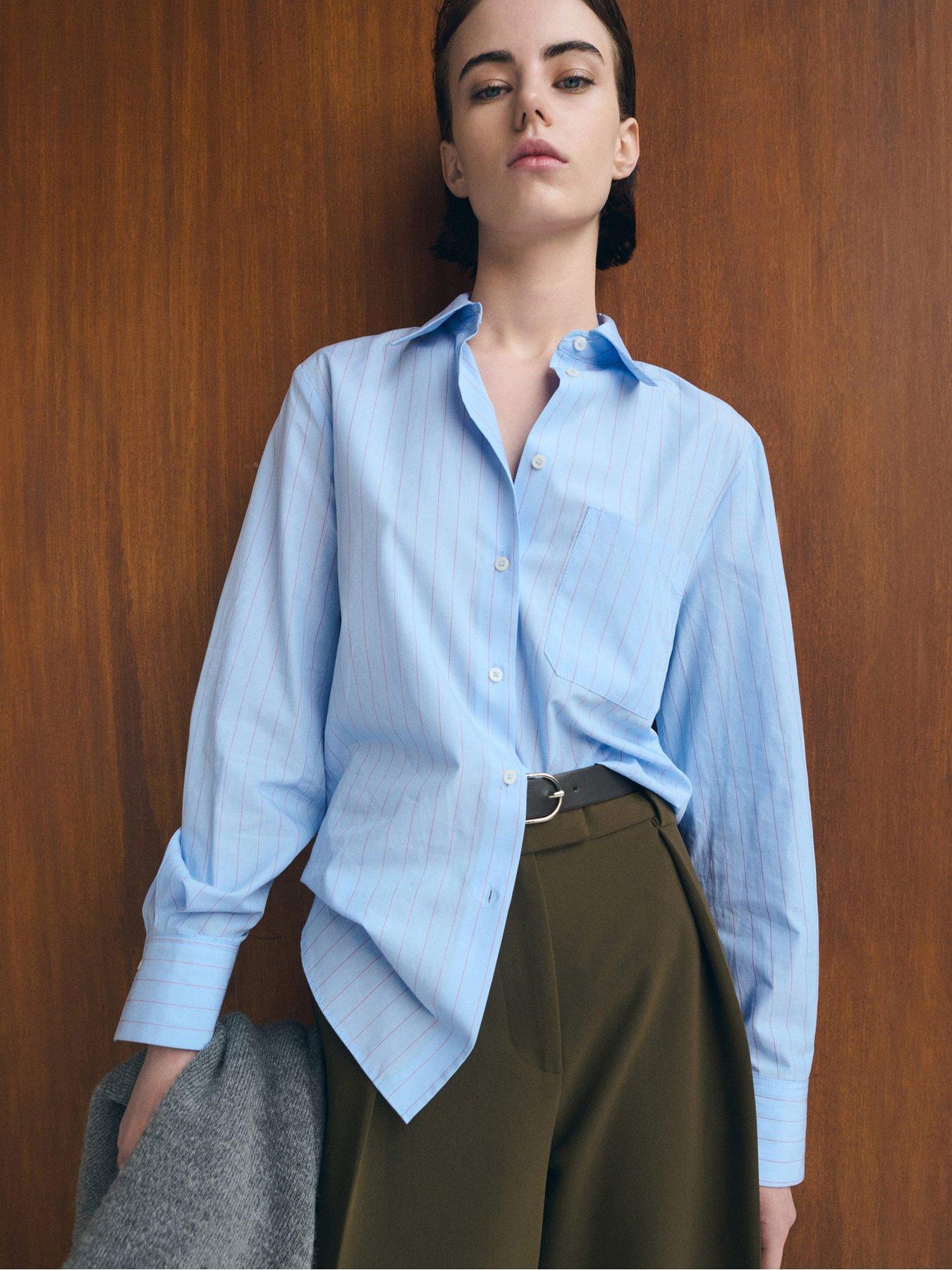 Mango Cotton And Lyocell Blend Straight Shirt - Blue